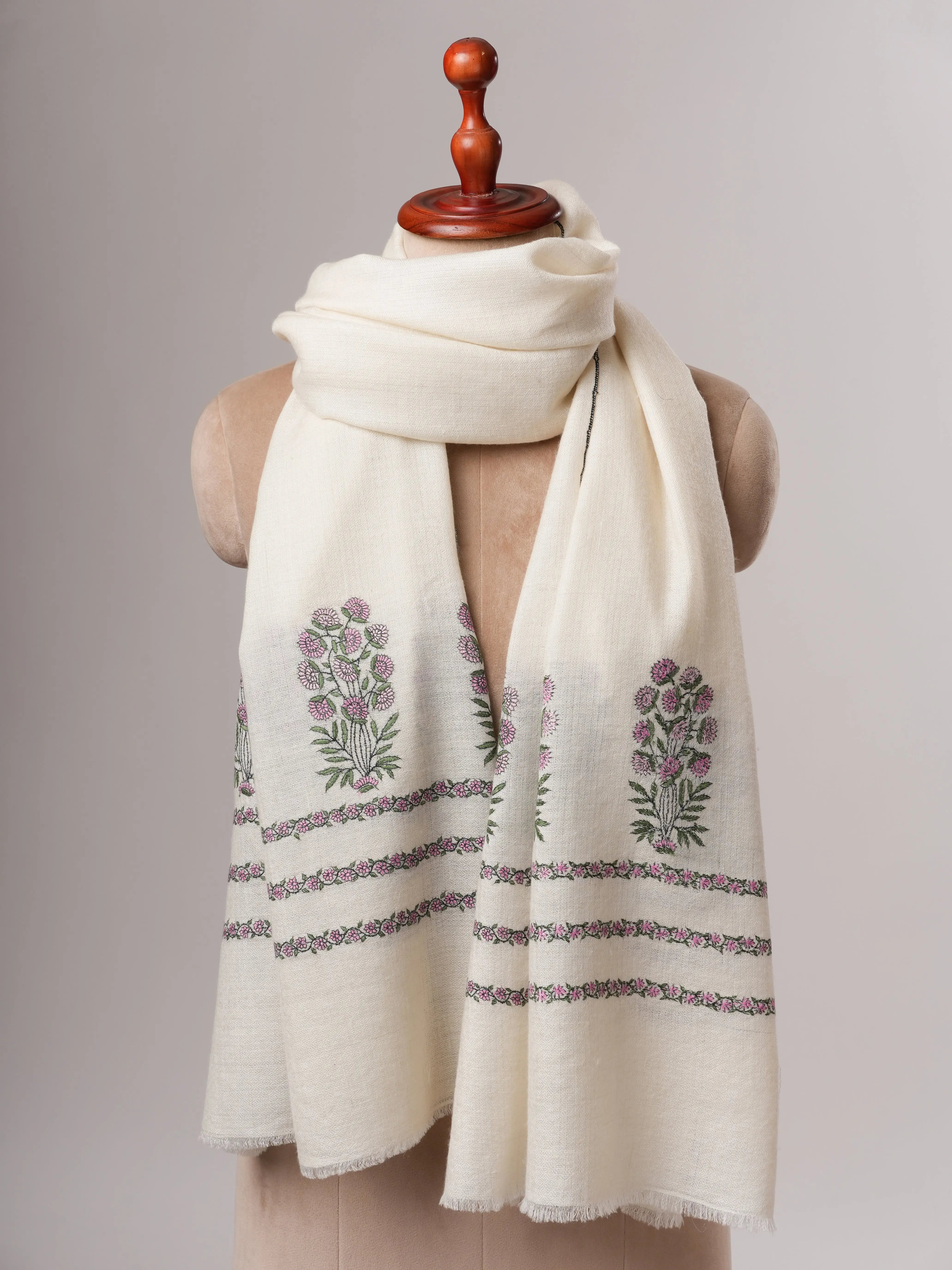 Baby Soft Cashmere Scarf Featuring Mughal Embroidery Shahkaar