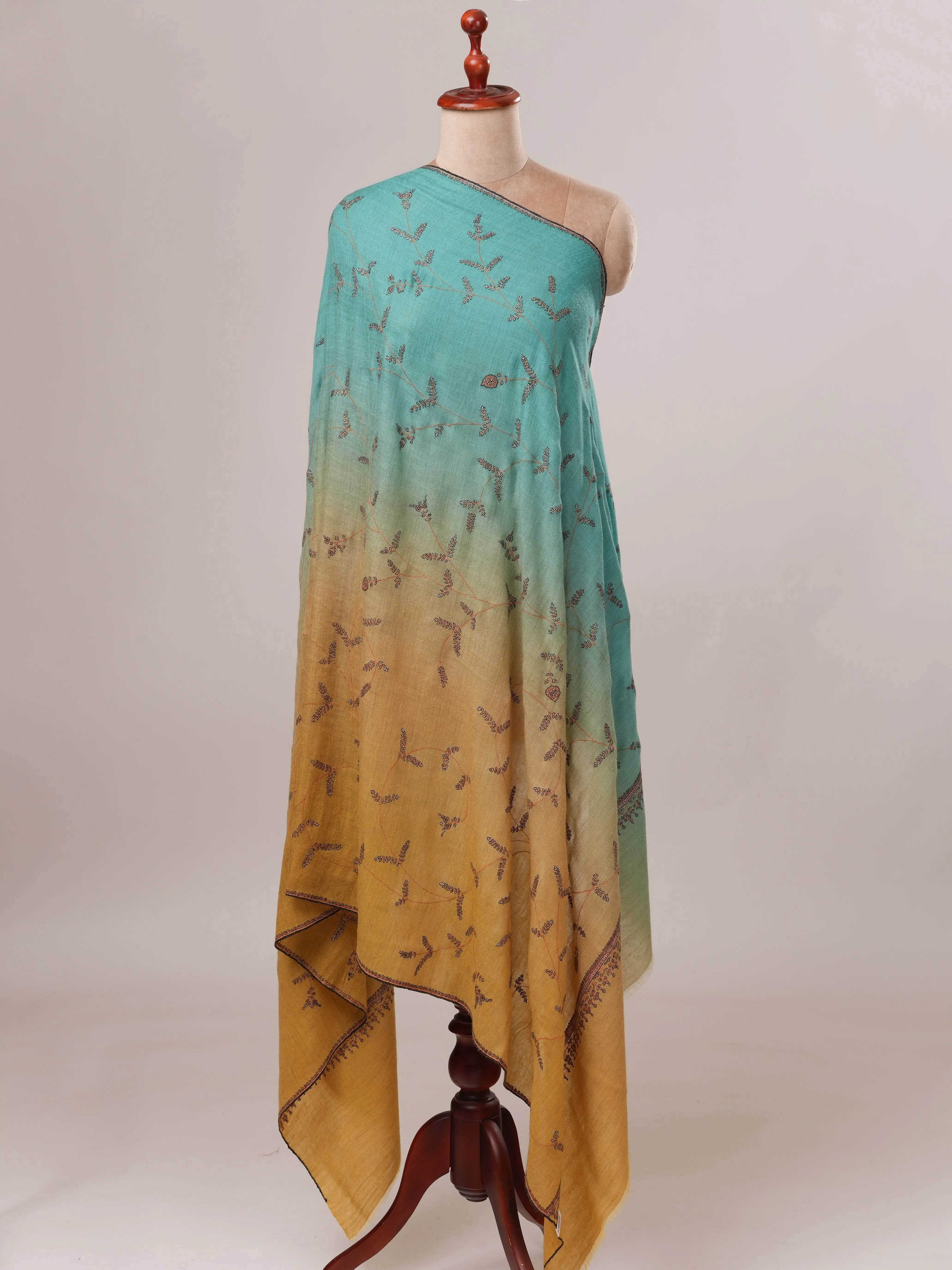 Ombre All Over Hand Embroidered Pure Pashmina Shawl Shahkaar.com