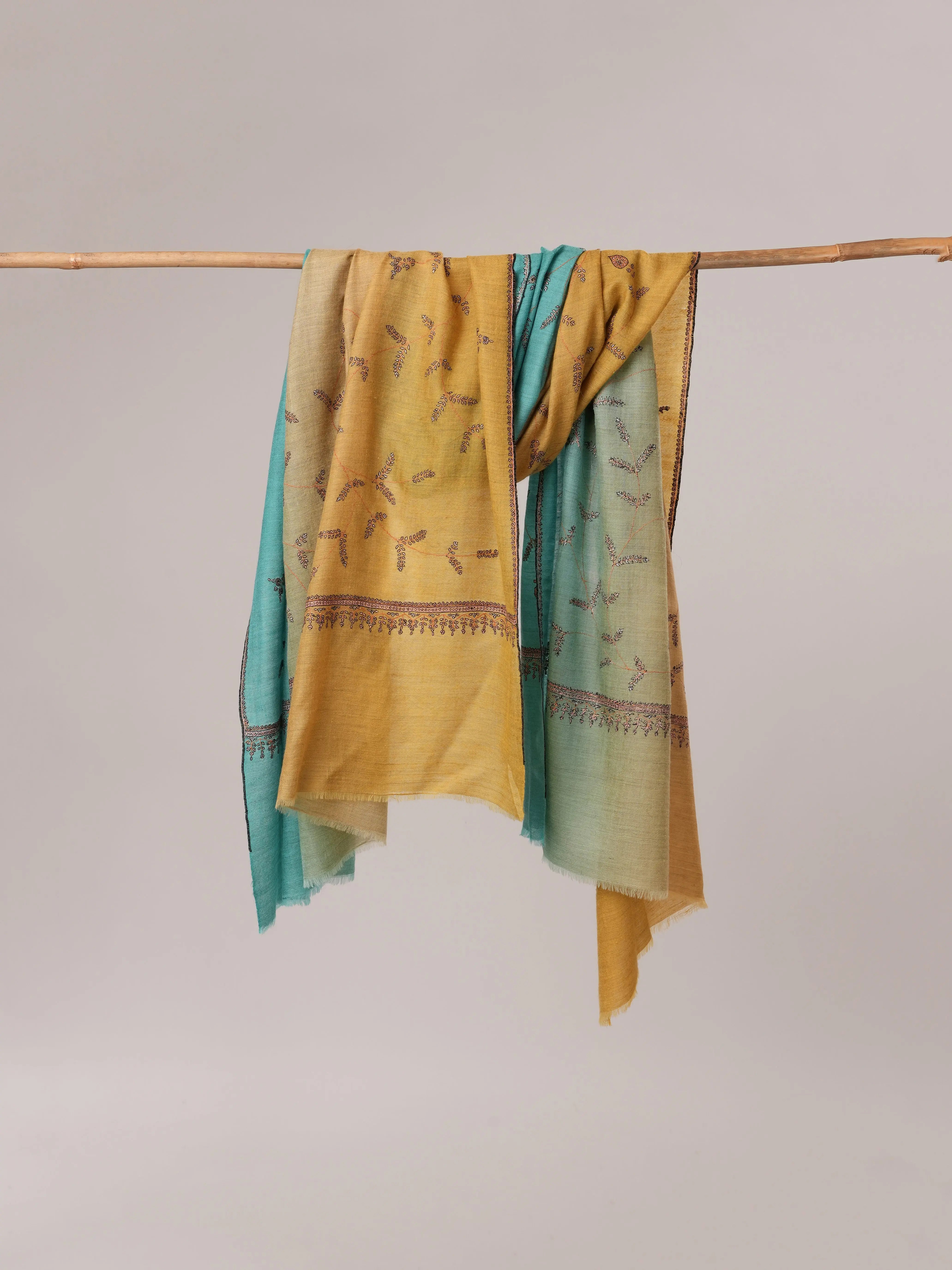 Ombre All Over Hand Embroidered Pure Pashmina Shawl Shahkaar.com