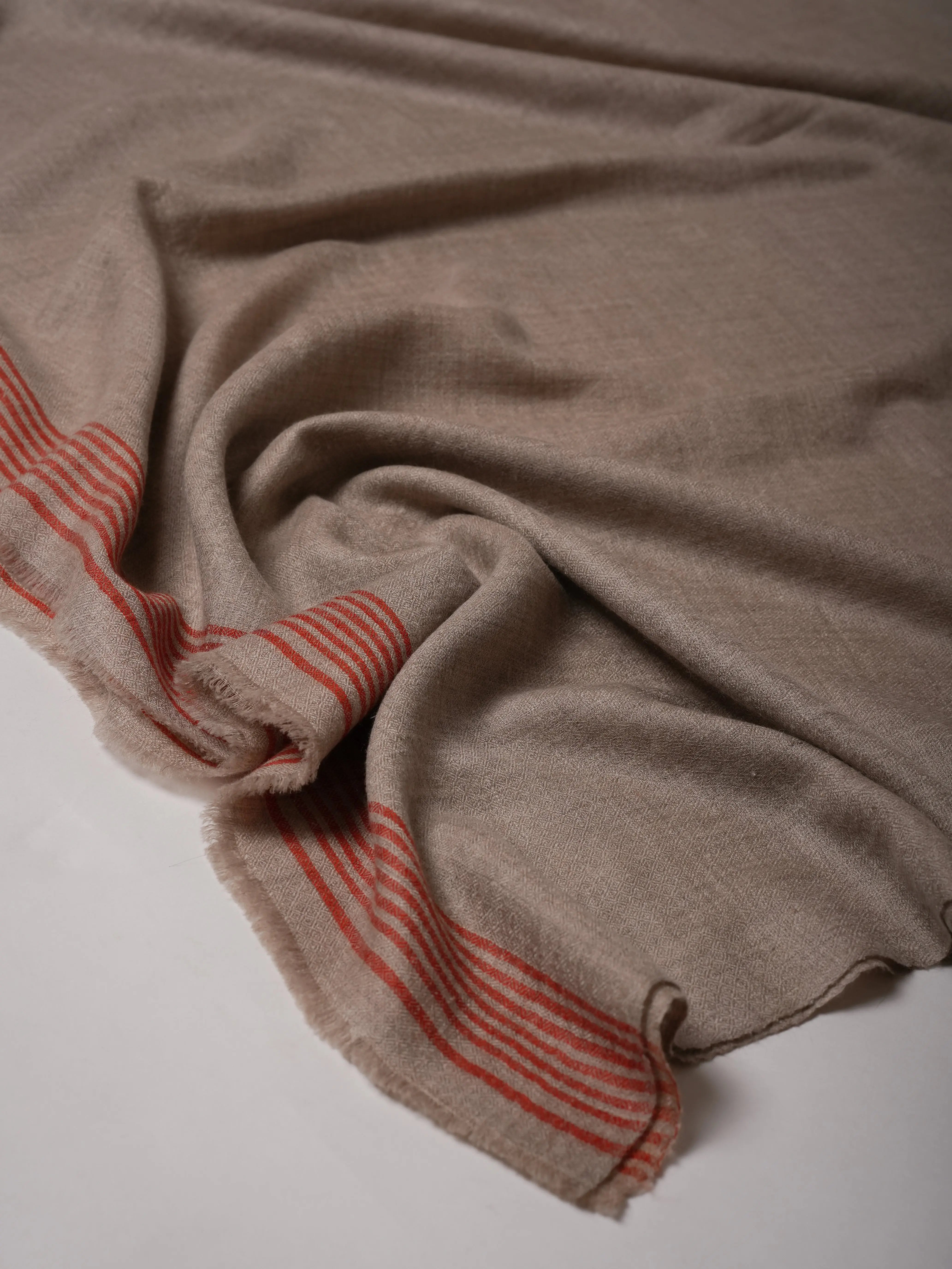 Handwoven Natural Grey Pashmina Shawl with Red Edges Shahkaar