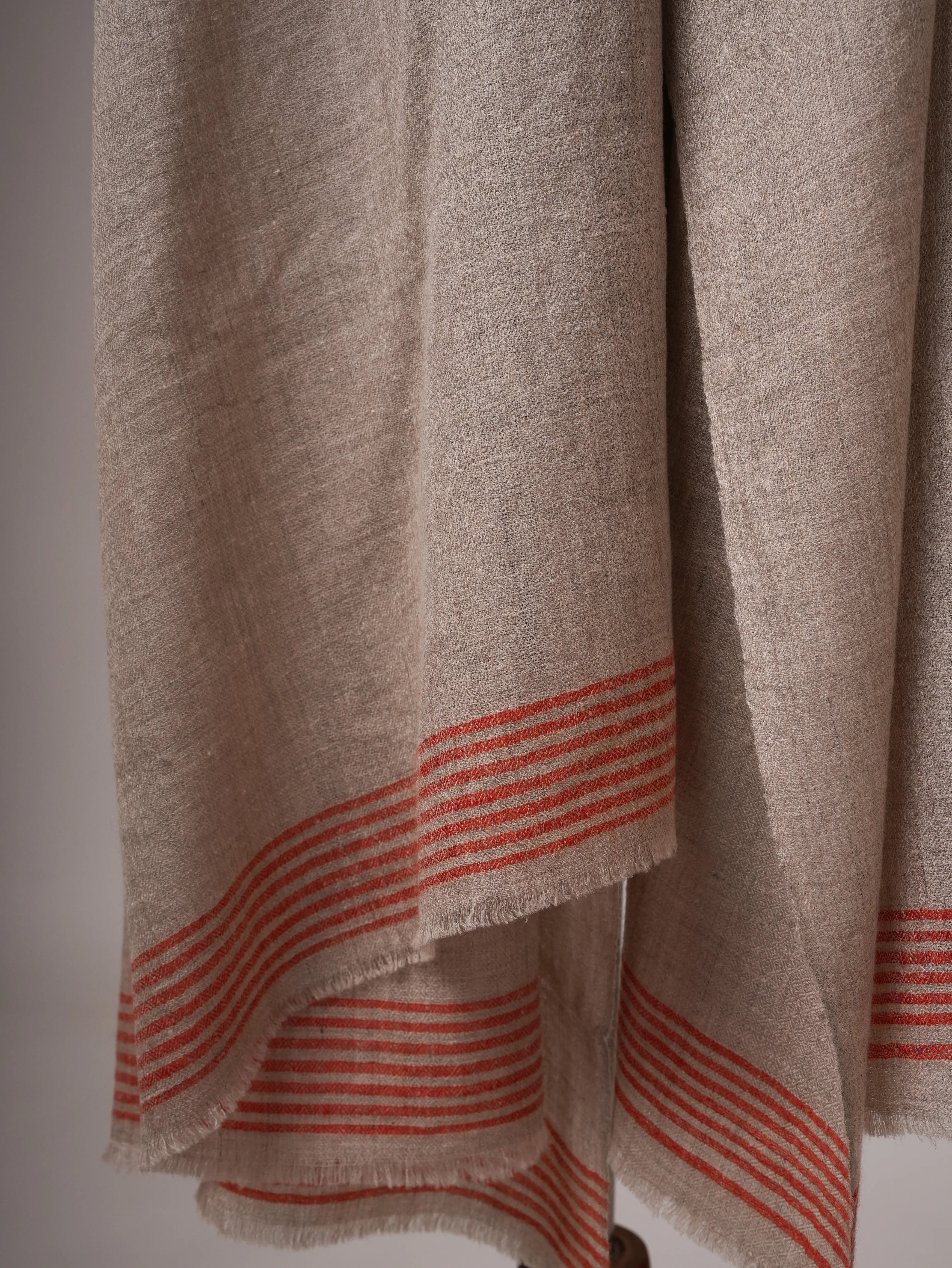 Handwoven Natural Grey Pashmina Shawl with Red Edges Shahkaar