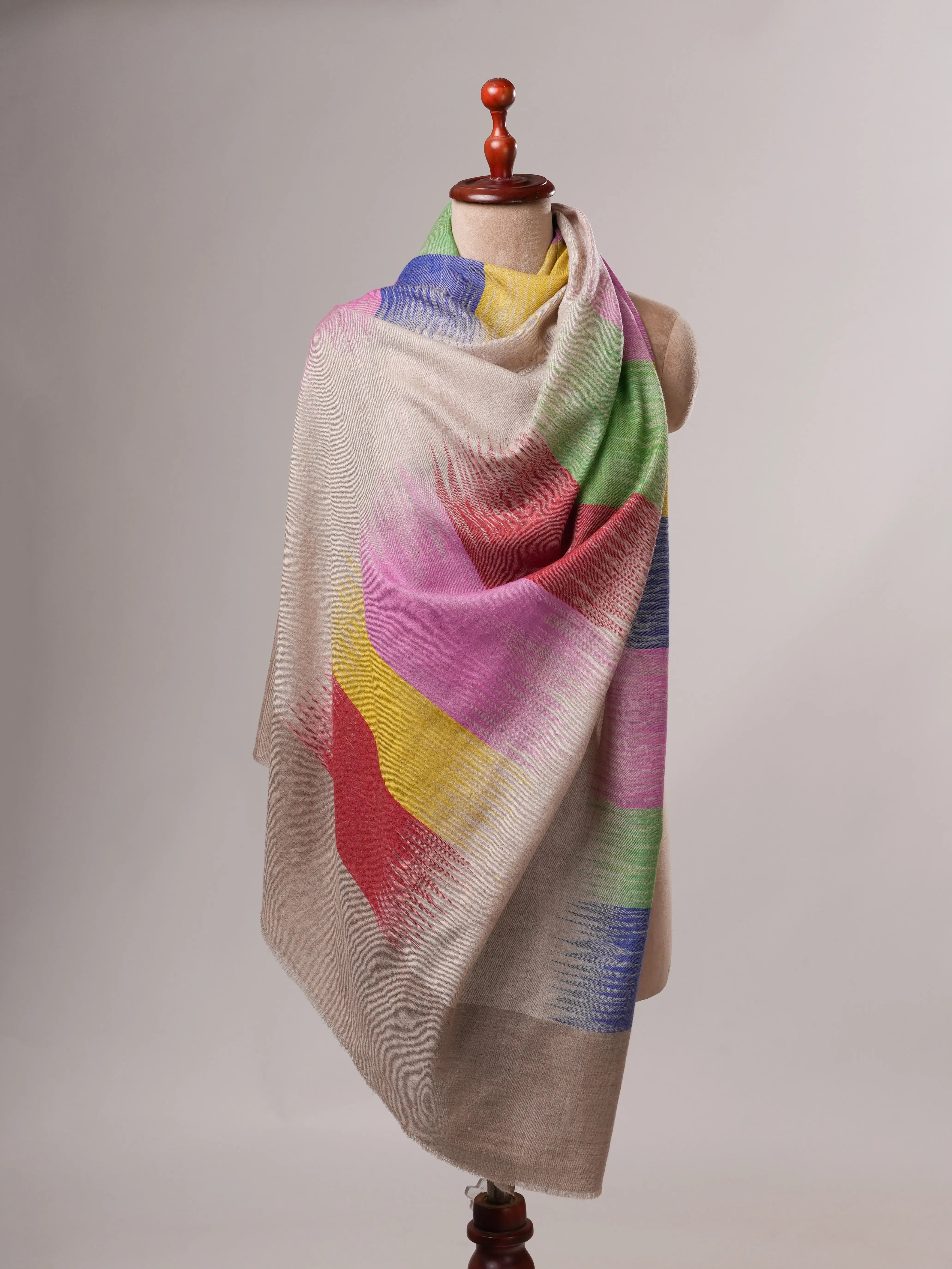 Contemporary Festive Ikat Handwoven Pashmina Shawl Shahkaar