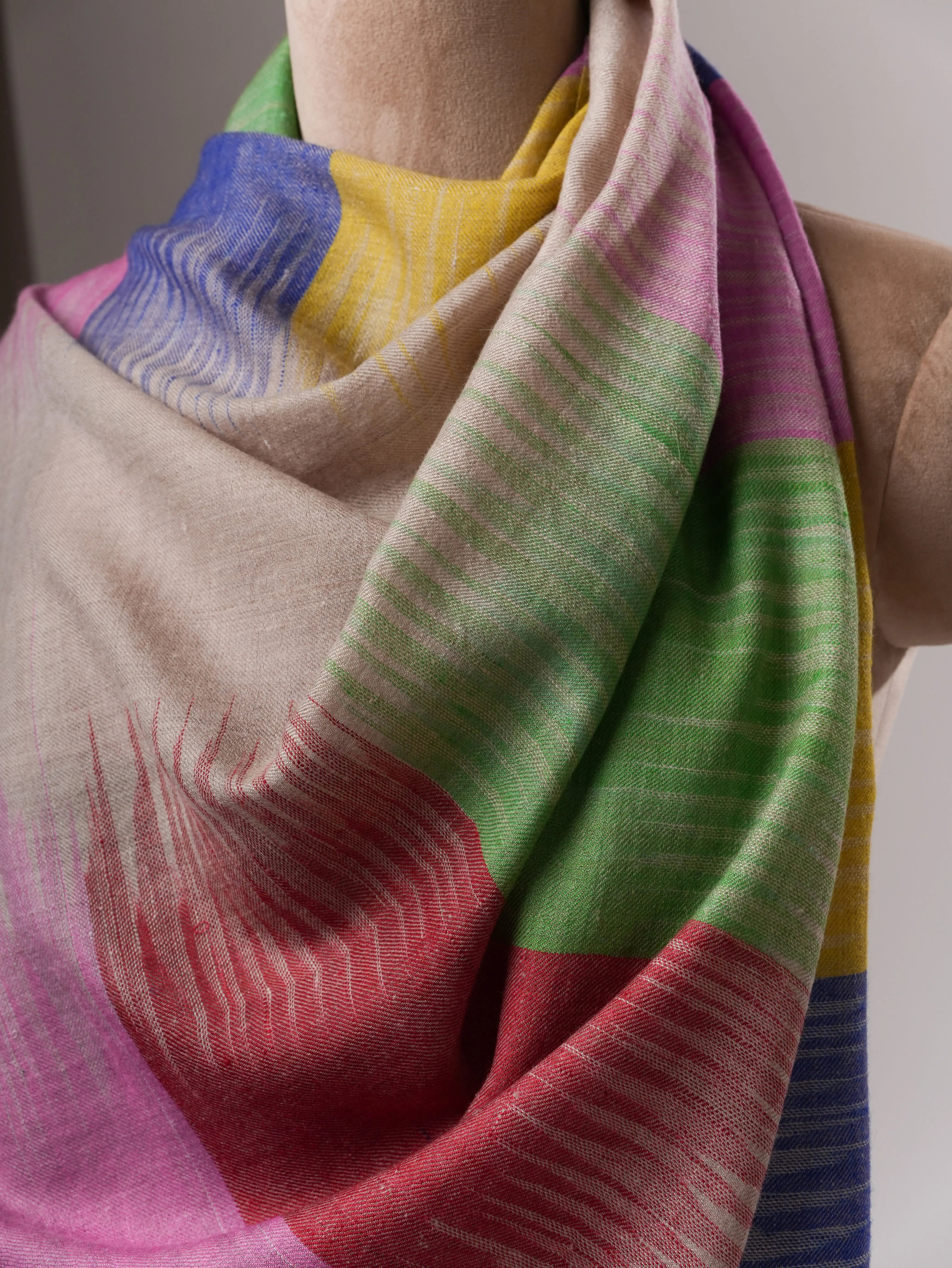 Contemporary Festive Ikat Handwoven Pashmina Shawl Shahkaar