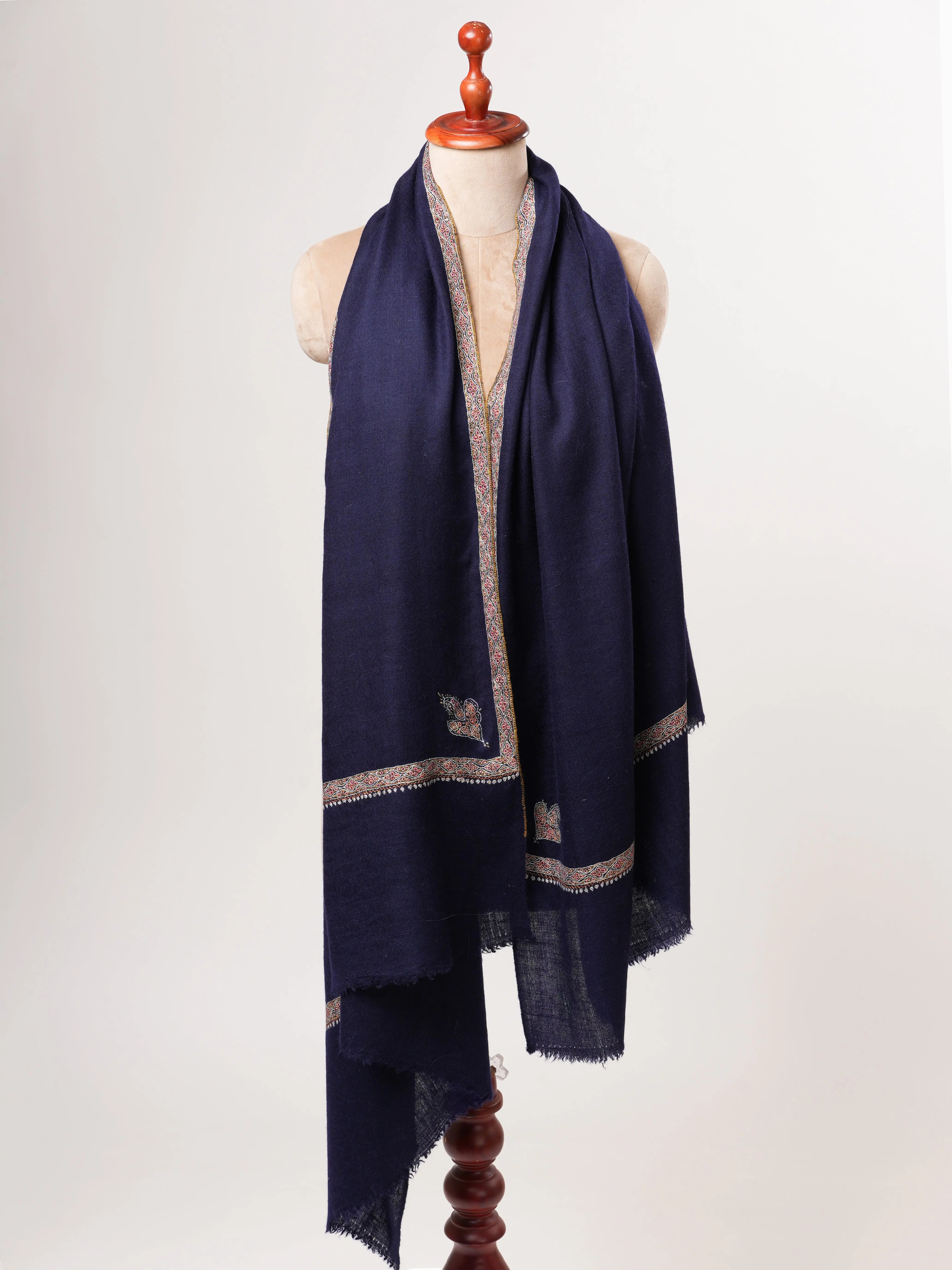 Navy Blue Hashia Embroidered Kashmiri Pashmina Shawl – Festive Luxury Gift Wrap Shahkaar