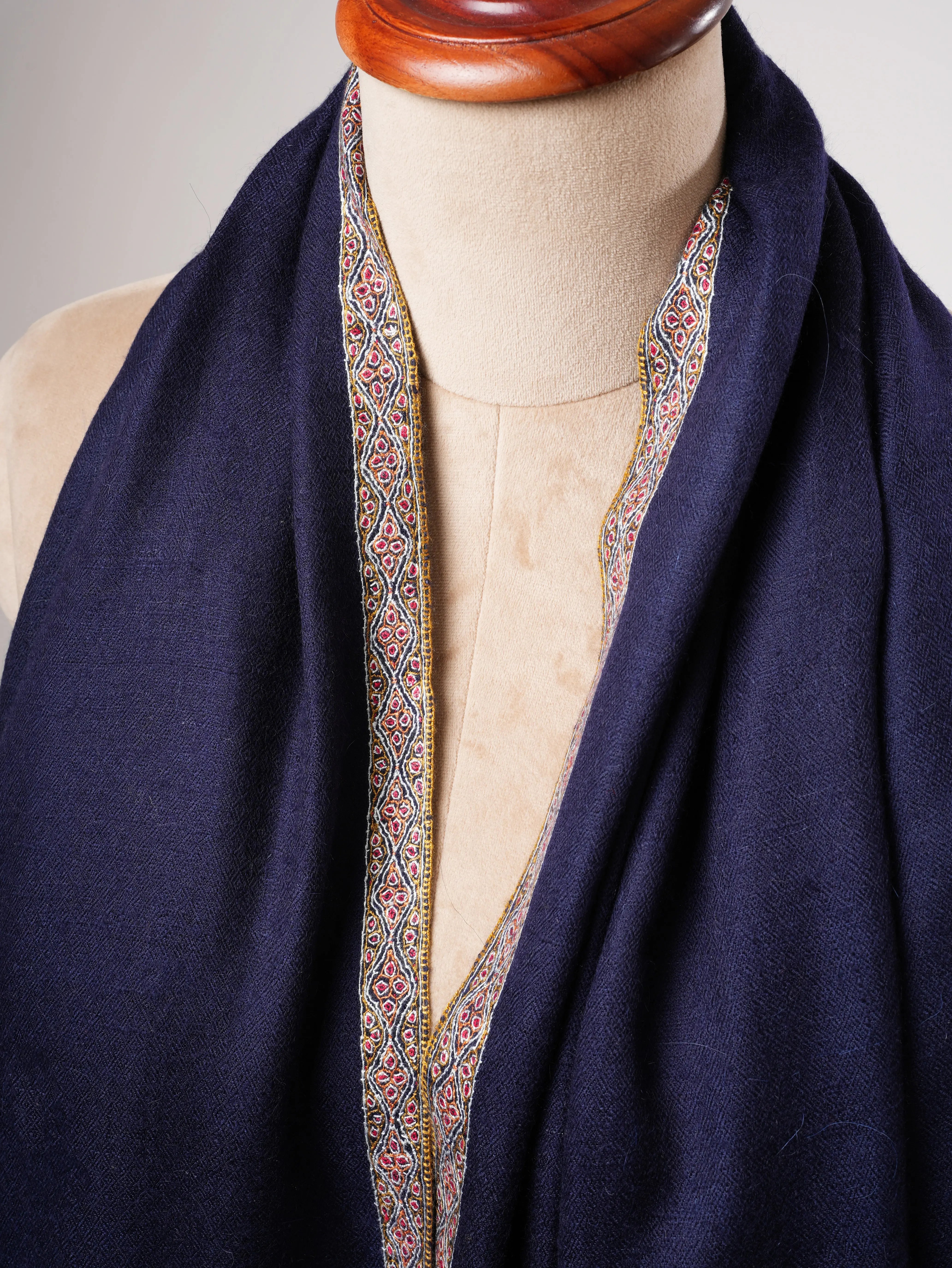 Navy Blue Hashia Embroidered Kashmiri Pashmina Shawl – Festive Luxury Gift Wrap Shahkaar