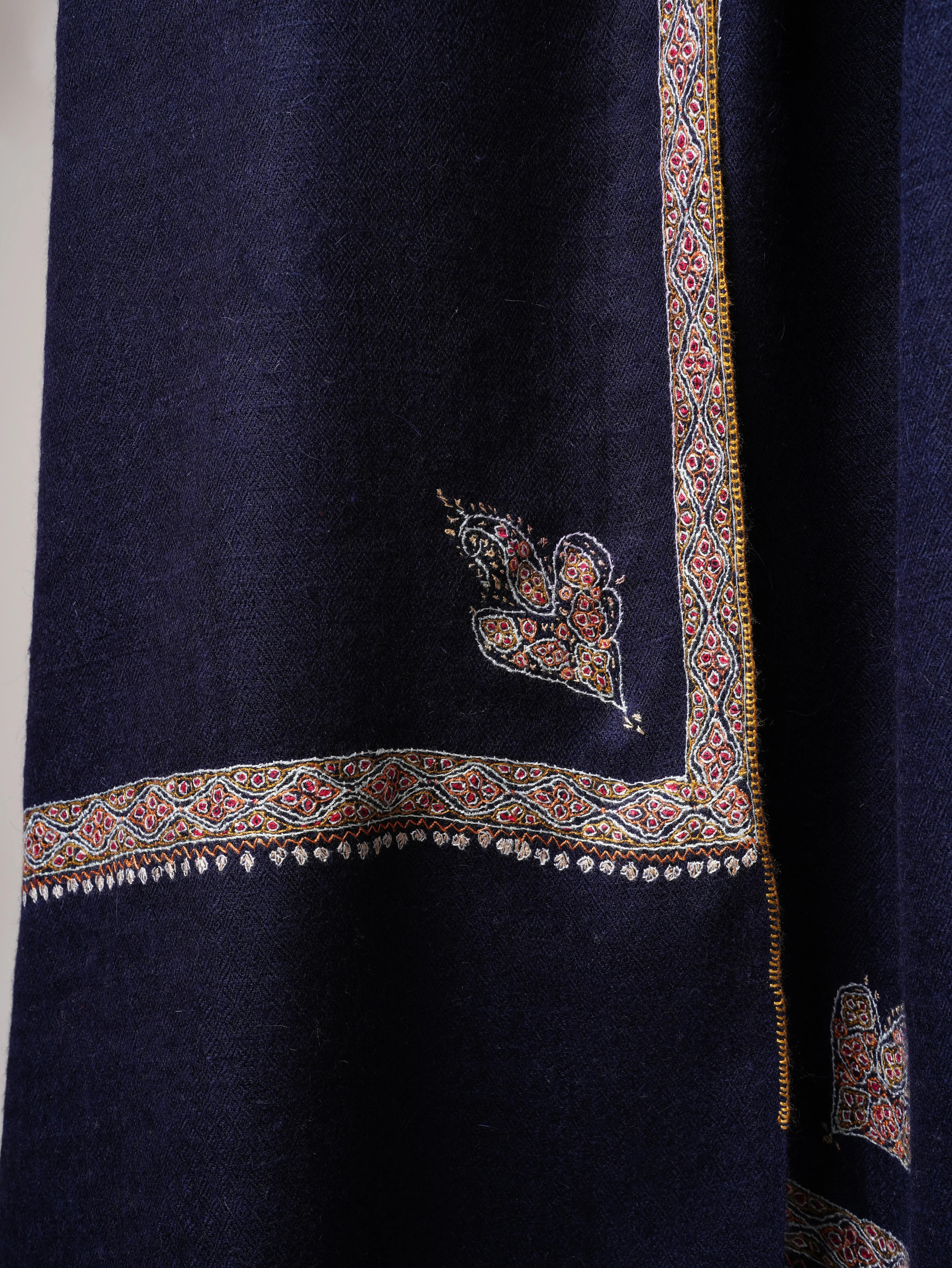 Navy Blue Hashia Embroidered Kashmiri Pashmina Shawl – Festive Luxury Gift Wrap Shahkaar