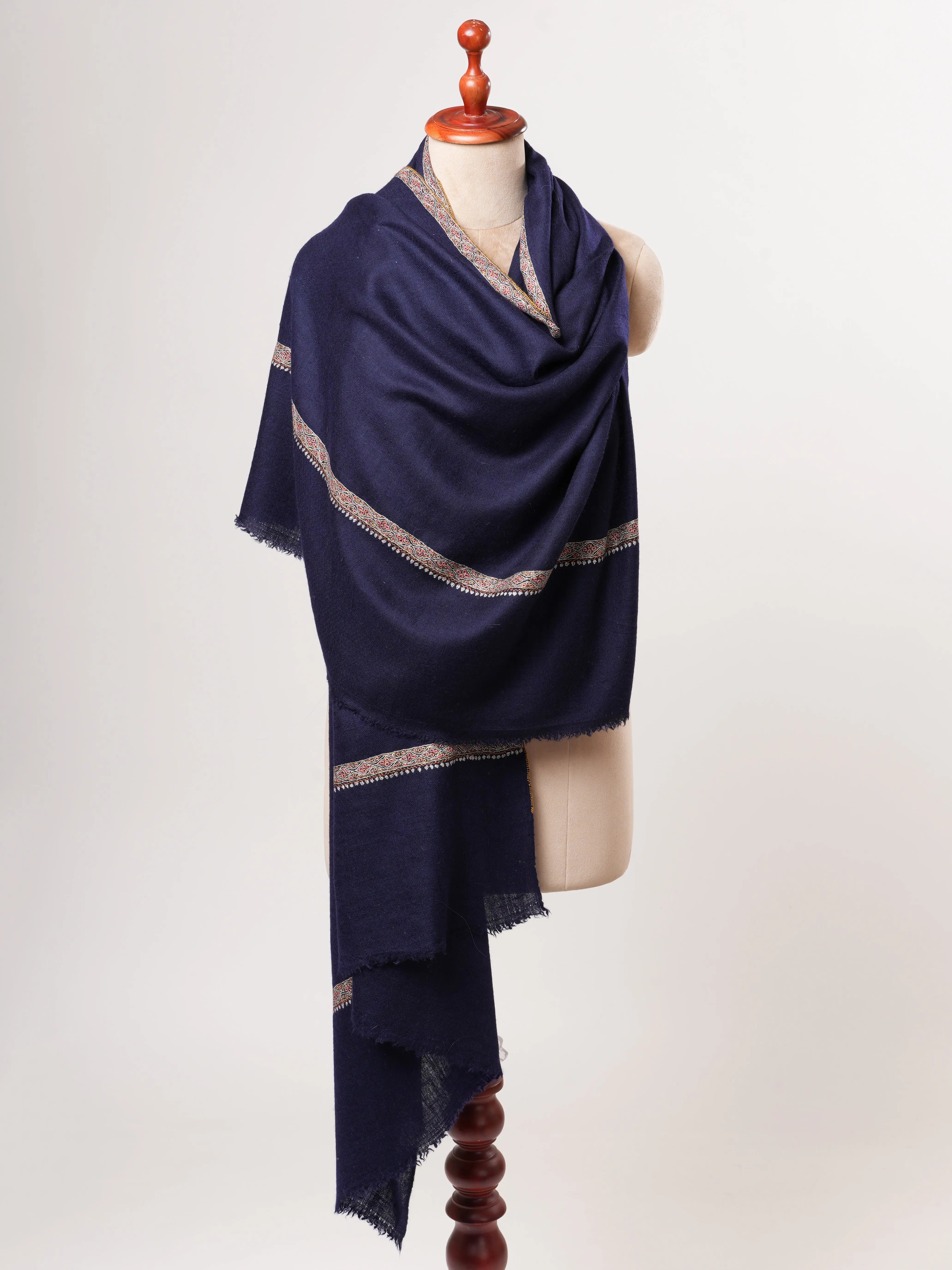 Navy Blue Hashia Embroidered Kashmiri Pashmina Shawl – Festive Luxury Gift Wrap Shahkaar