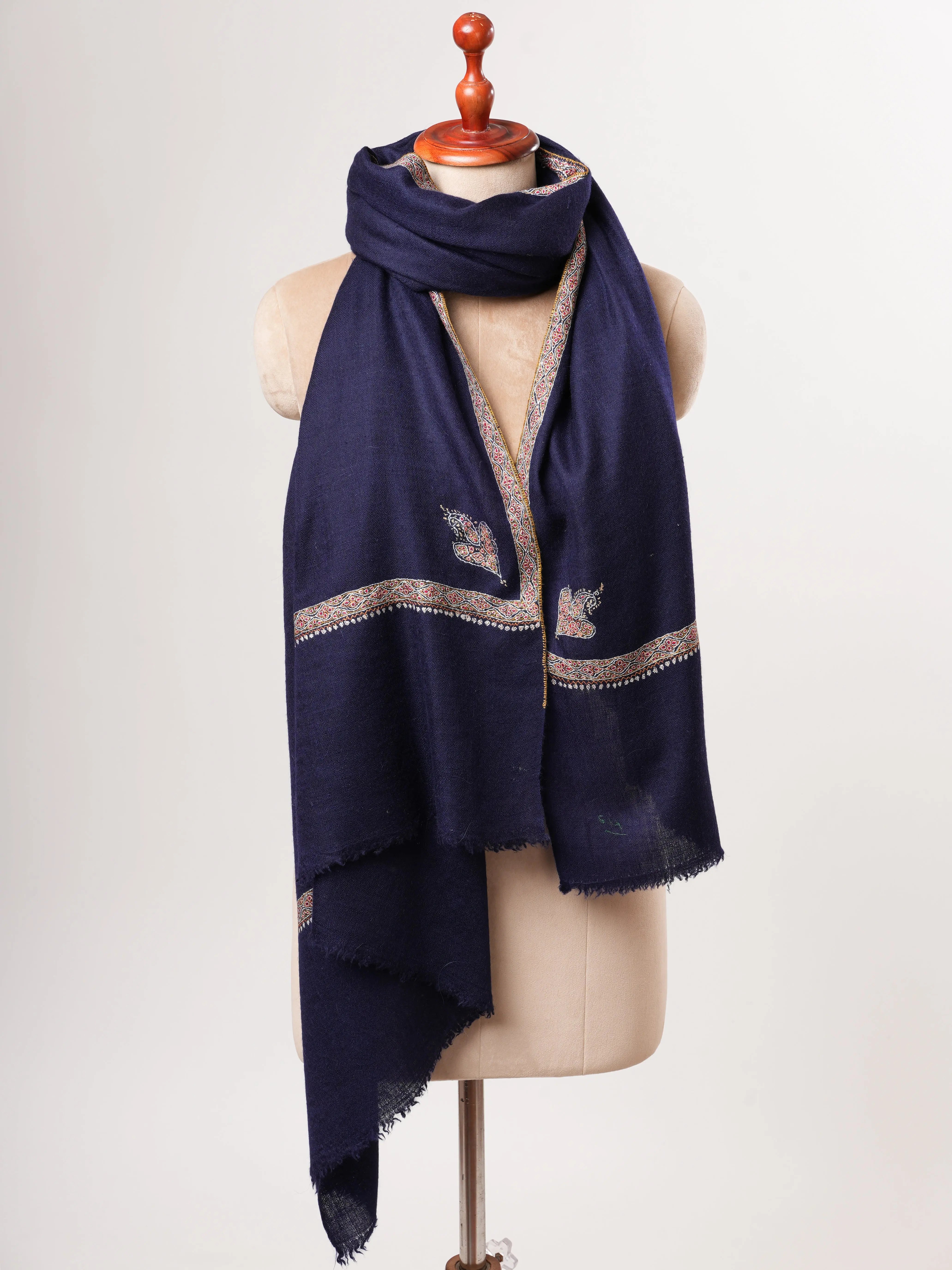 Navy Blue Hashia Embroidered Kashmiri Pashmina Shawl – Festive Luxury Gift Wrap Shahkaar