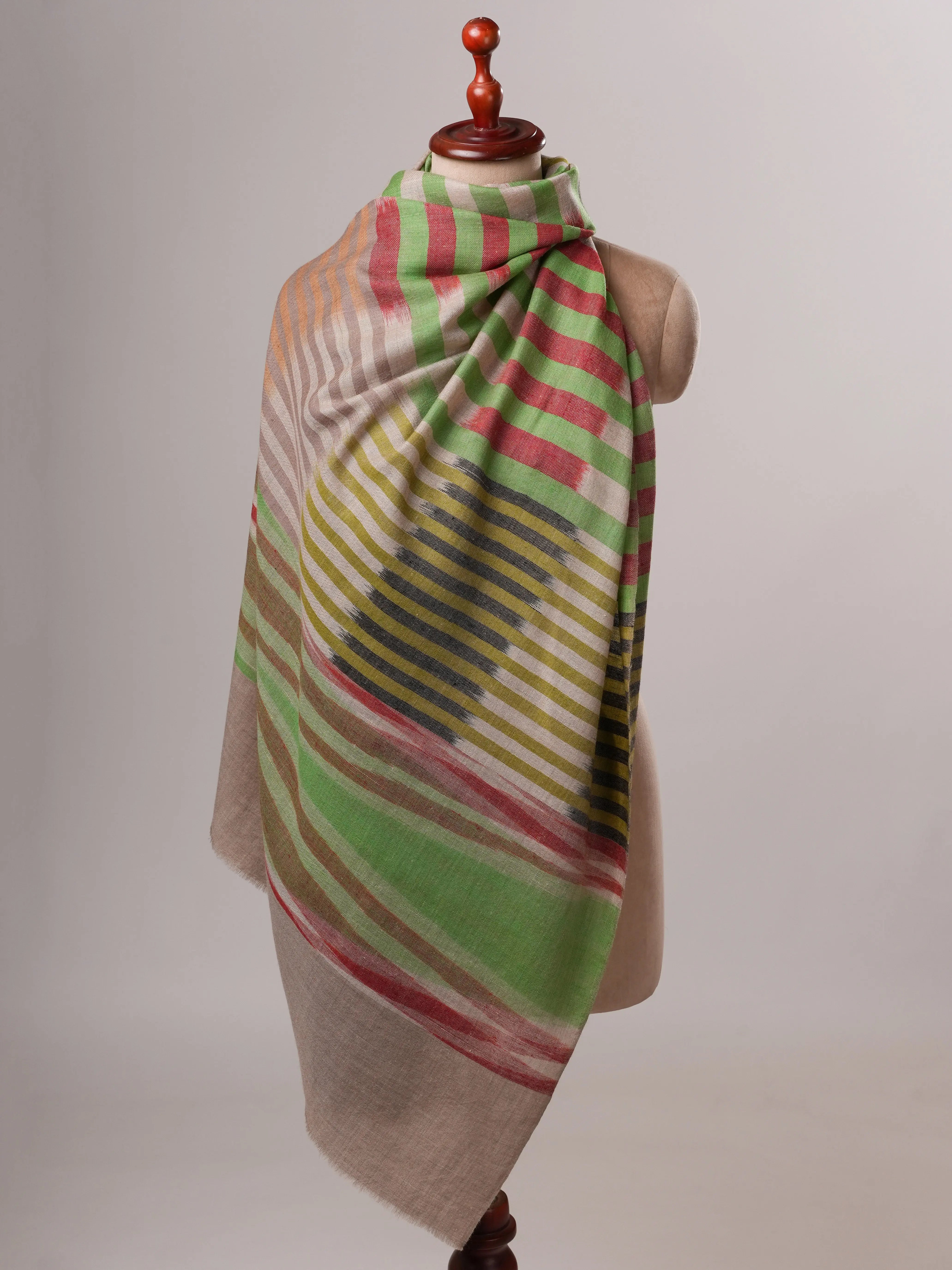 Contemporary Ikat Handwoven Pure Pashmina Shawl Shahkaar