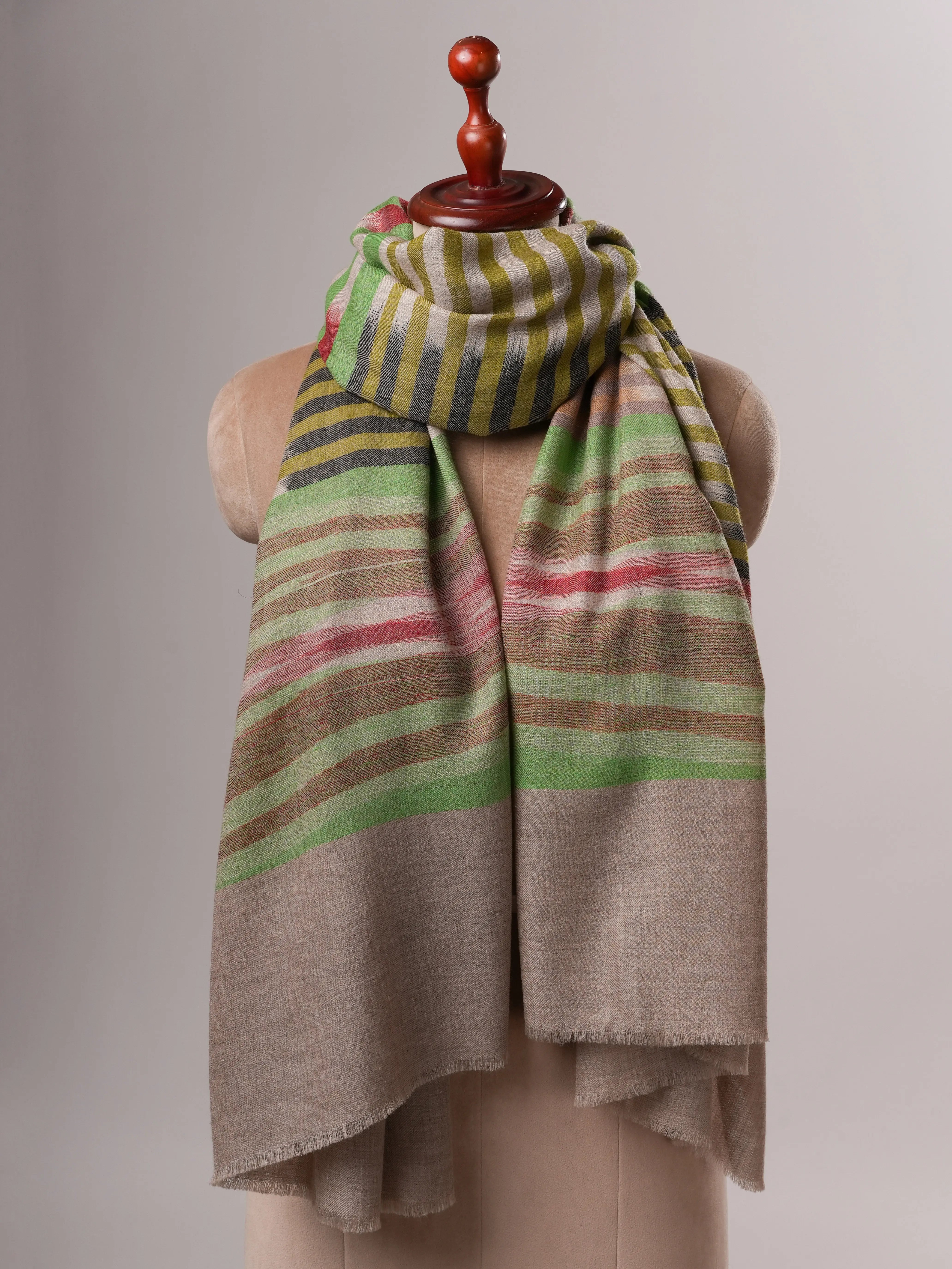 Contemporary Ikat Handwoven Pure Pashmina Shawl Shahkaar