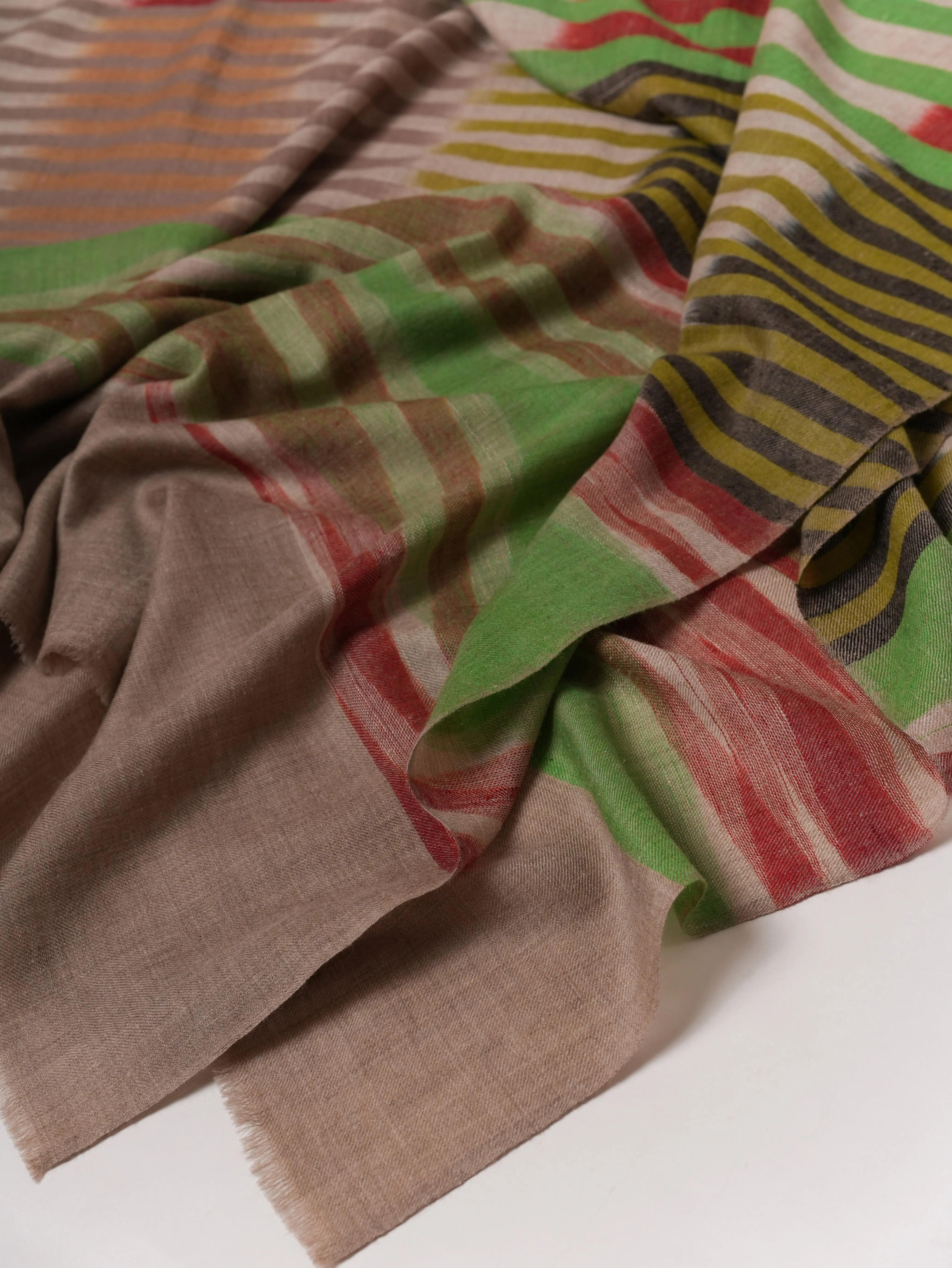 Contemporary Ikat Handwoven Pure Pashmina Shawl Shahkaar