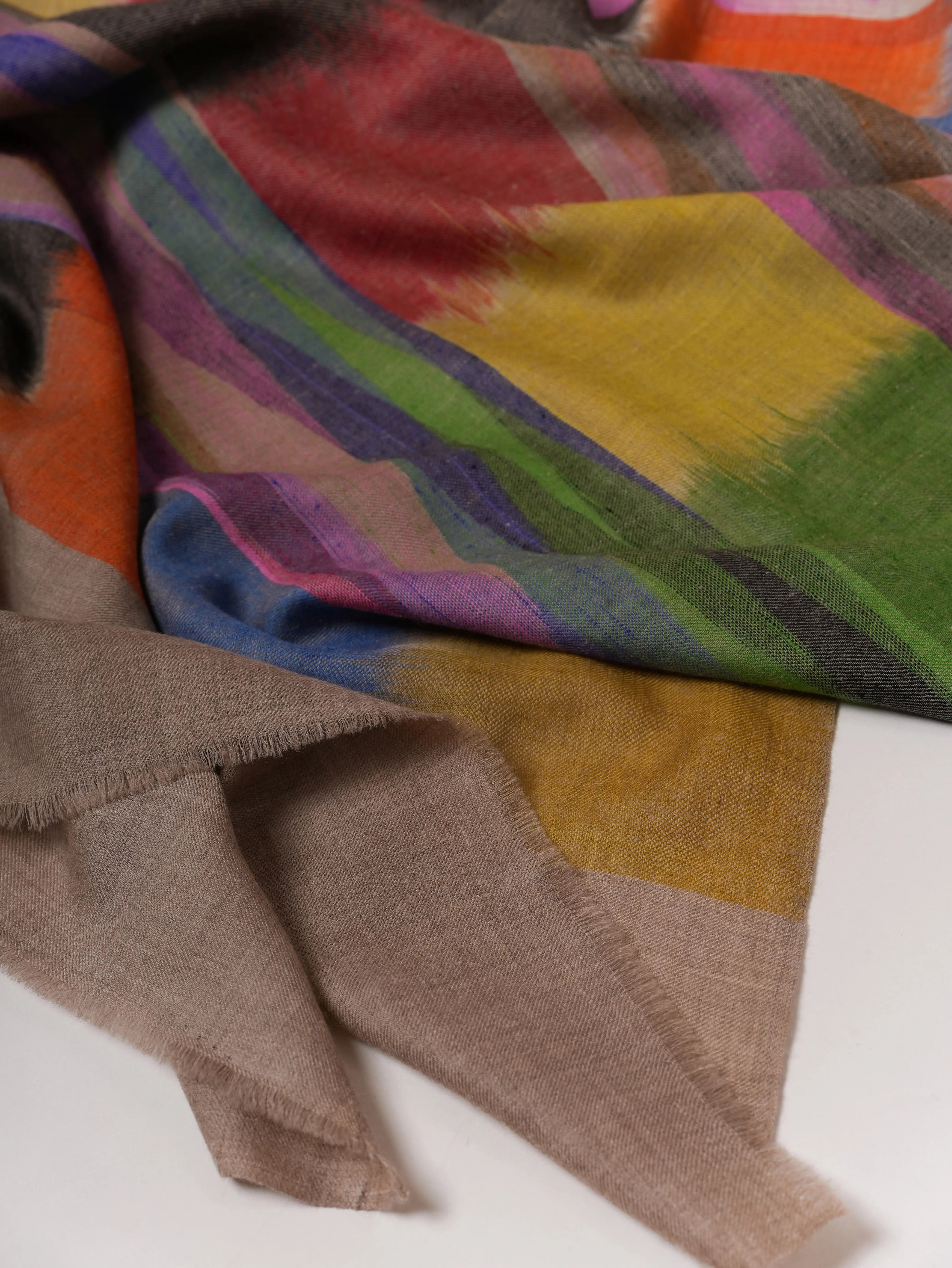 Festive Ikat Handwoven Pure Pashmina Shawl Shahkaar