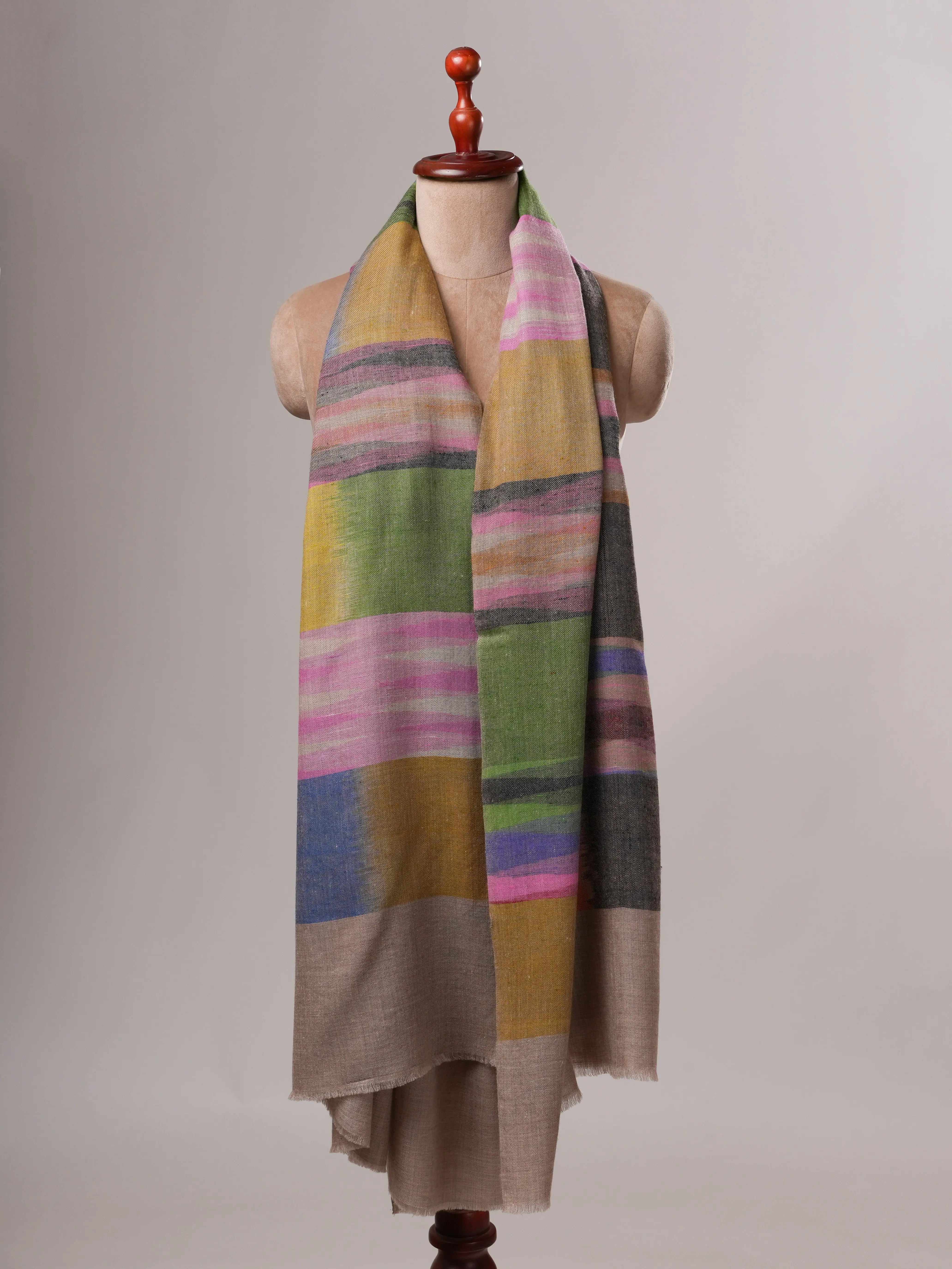 Festive Ikat Handwoven Pure Pashmina Shawl Shahkaar