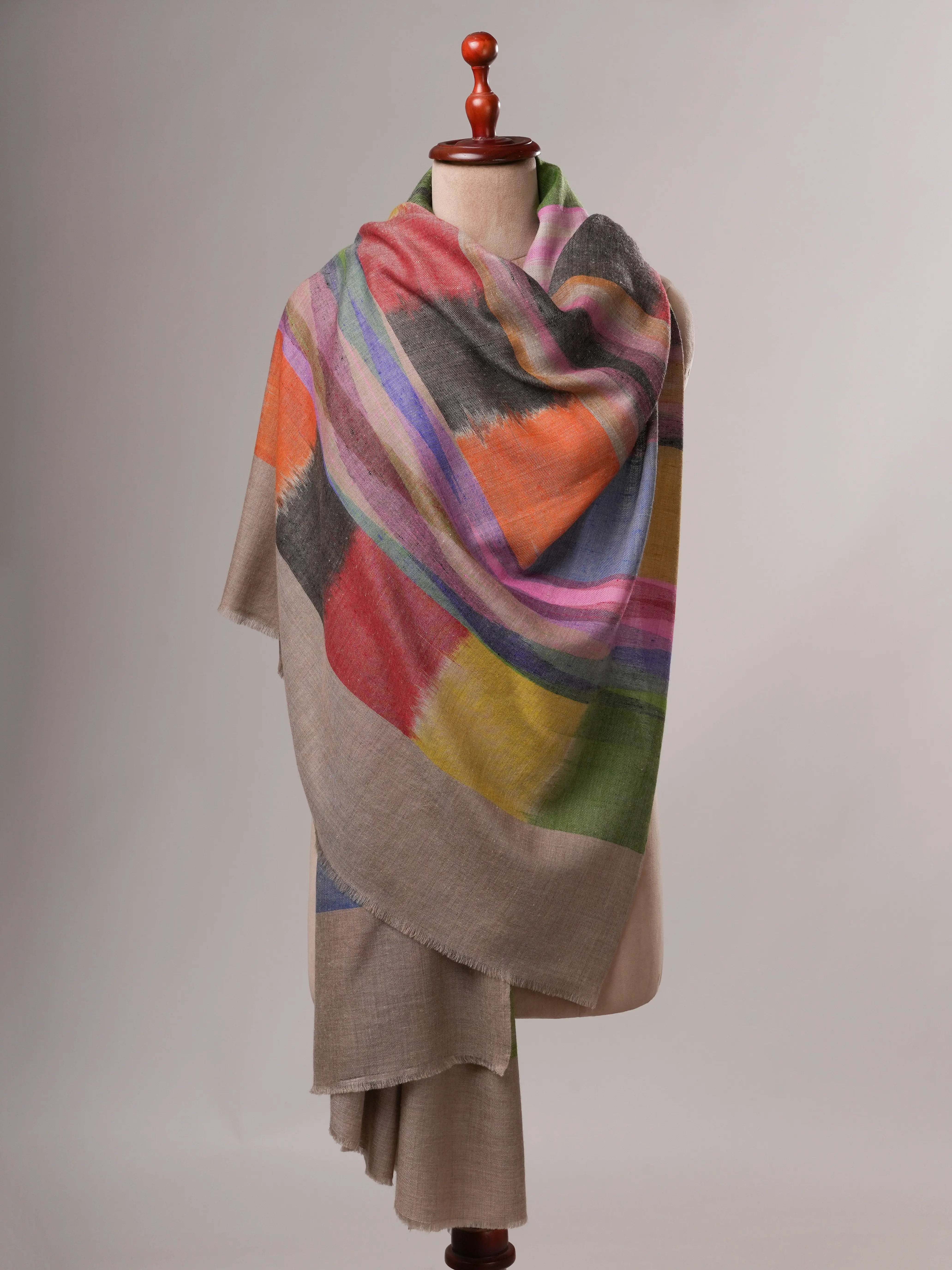Festive Ikat Handwoven Pure Pashmina Shawl Shahkaar