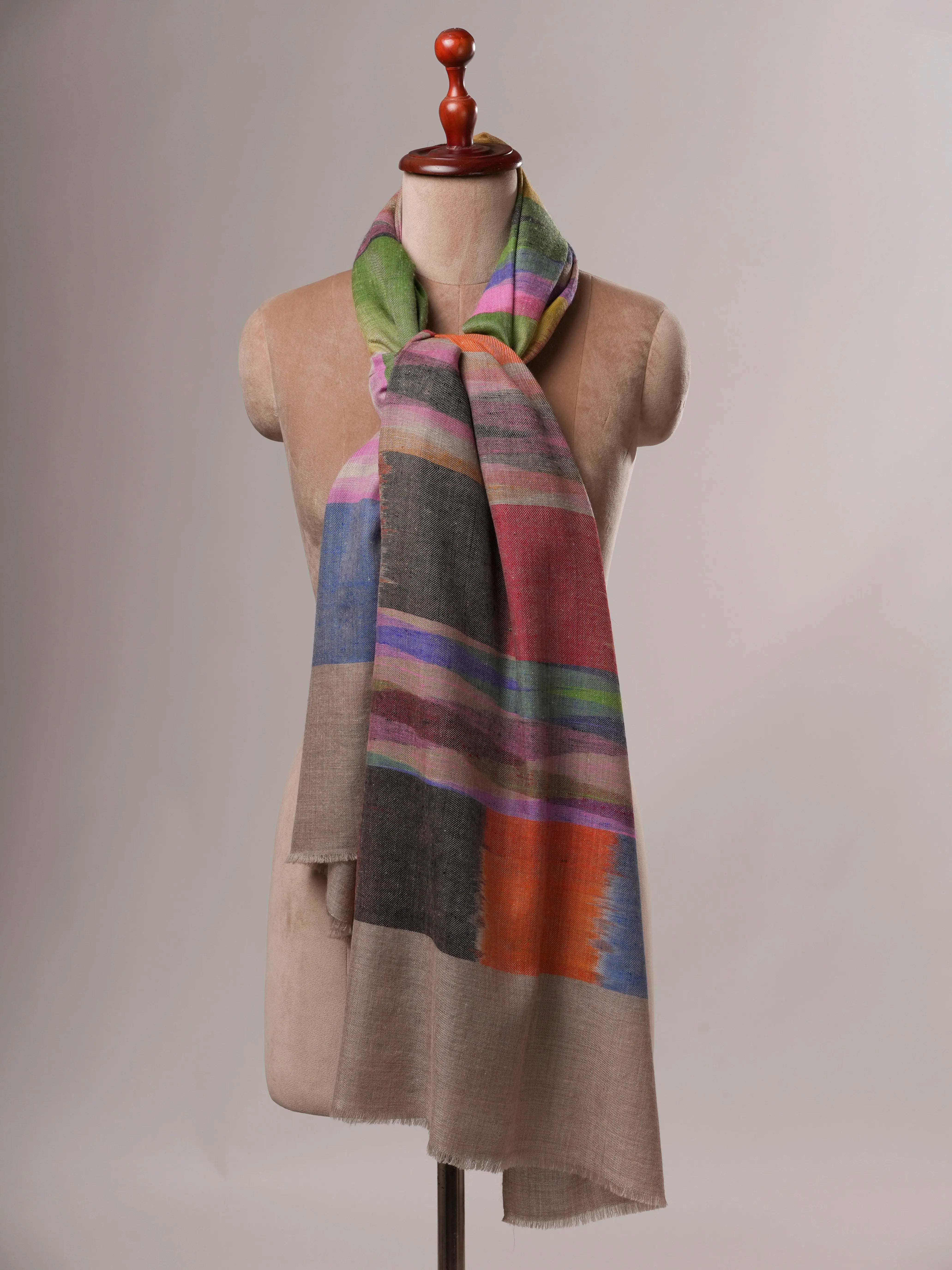 Festive Ikat Handwoven Pure Pashmina Shawl Shahkaar