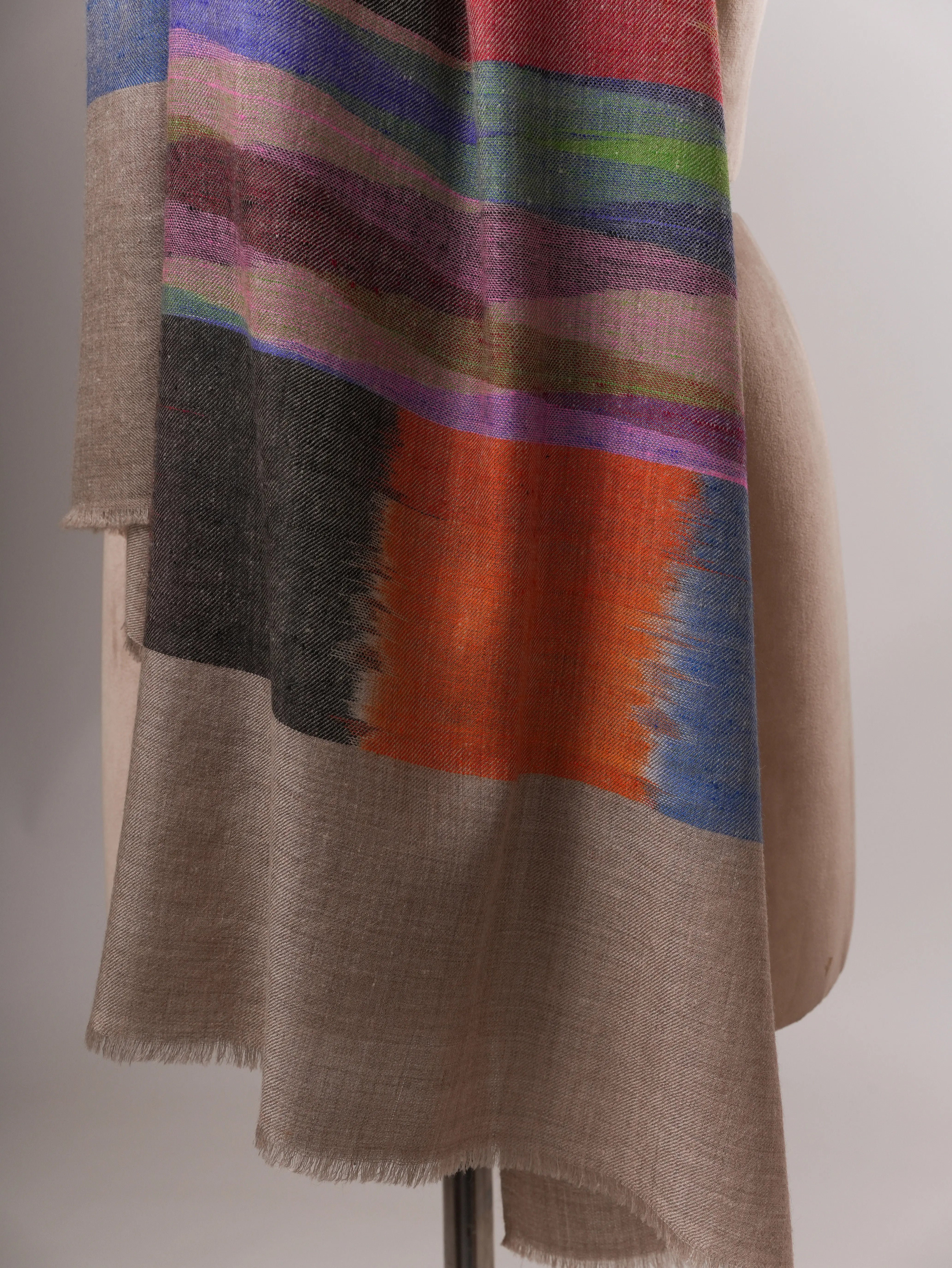 Festive Ikat Handwoven Pure Pashmina Shawl Shahkaar