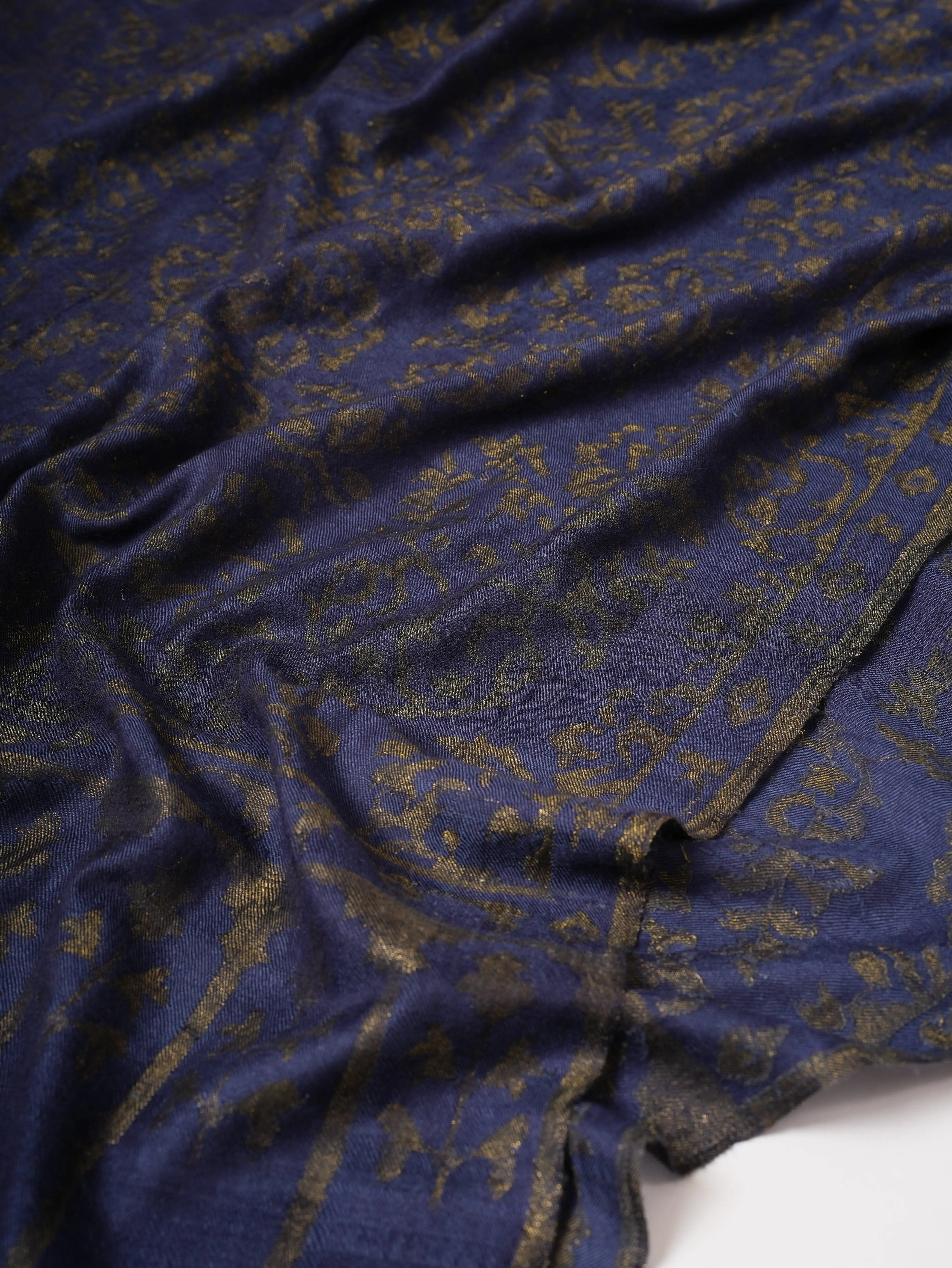 Luxury Blue Pashmina Kani Wrap with Handcrafted Gold Zari Motifs Shahkaar