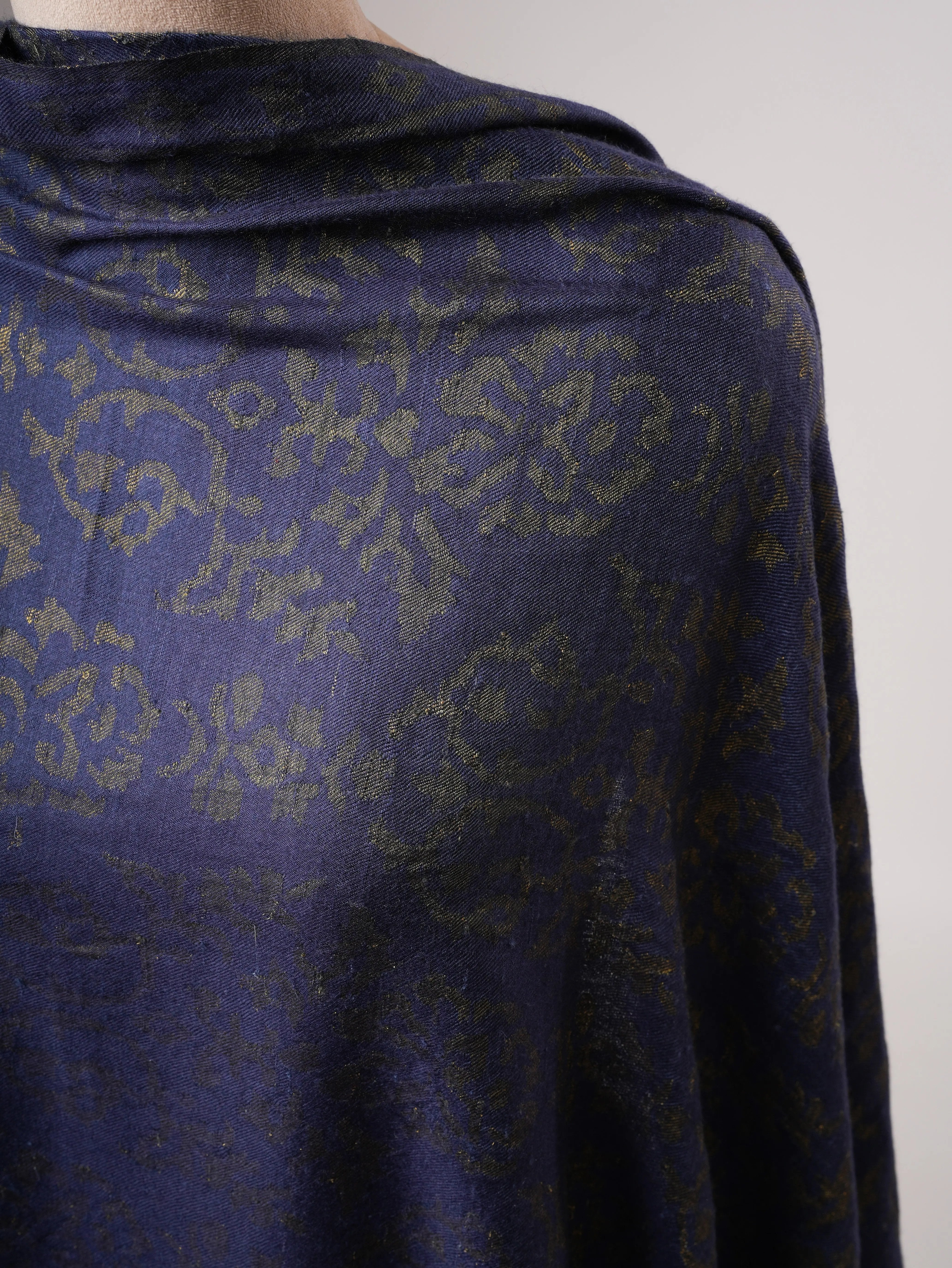Luxury Blue Pashmina Kani Wrap with Handcrafted Gold Zari Motifs Shahkaar