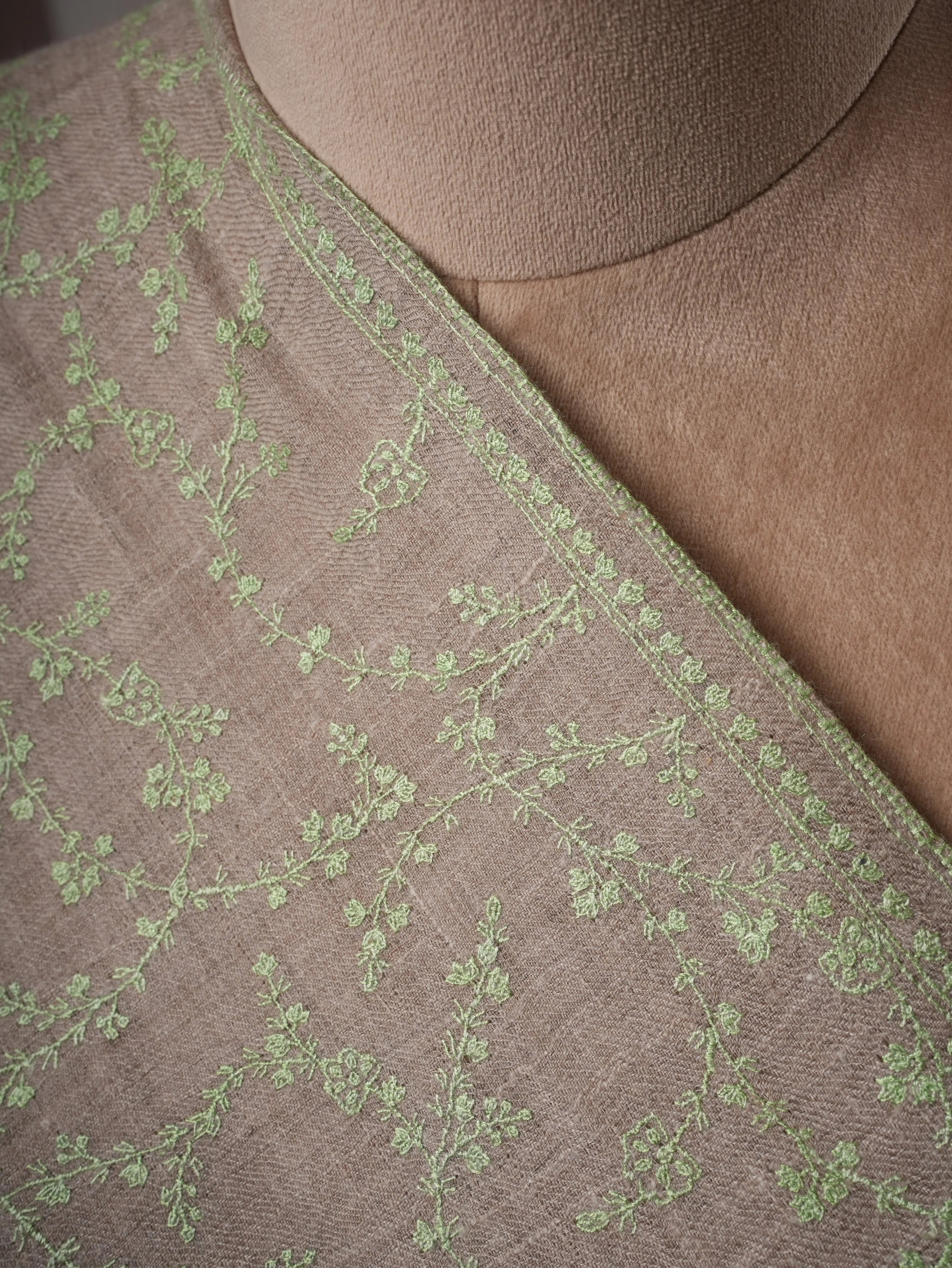 Baby Soft Grey Cashmere Scarf with Exquisite Hand Embroidery Shahkaar