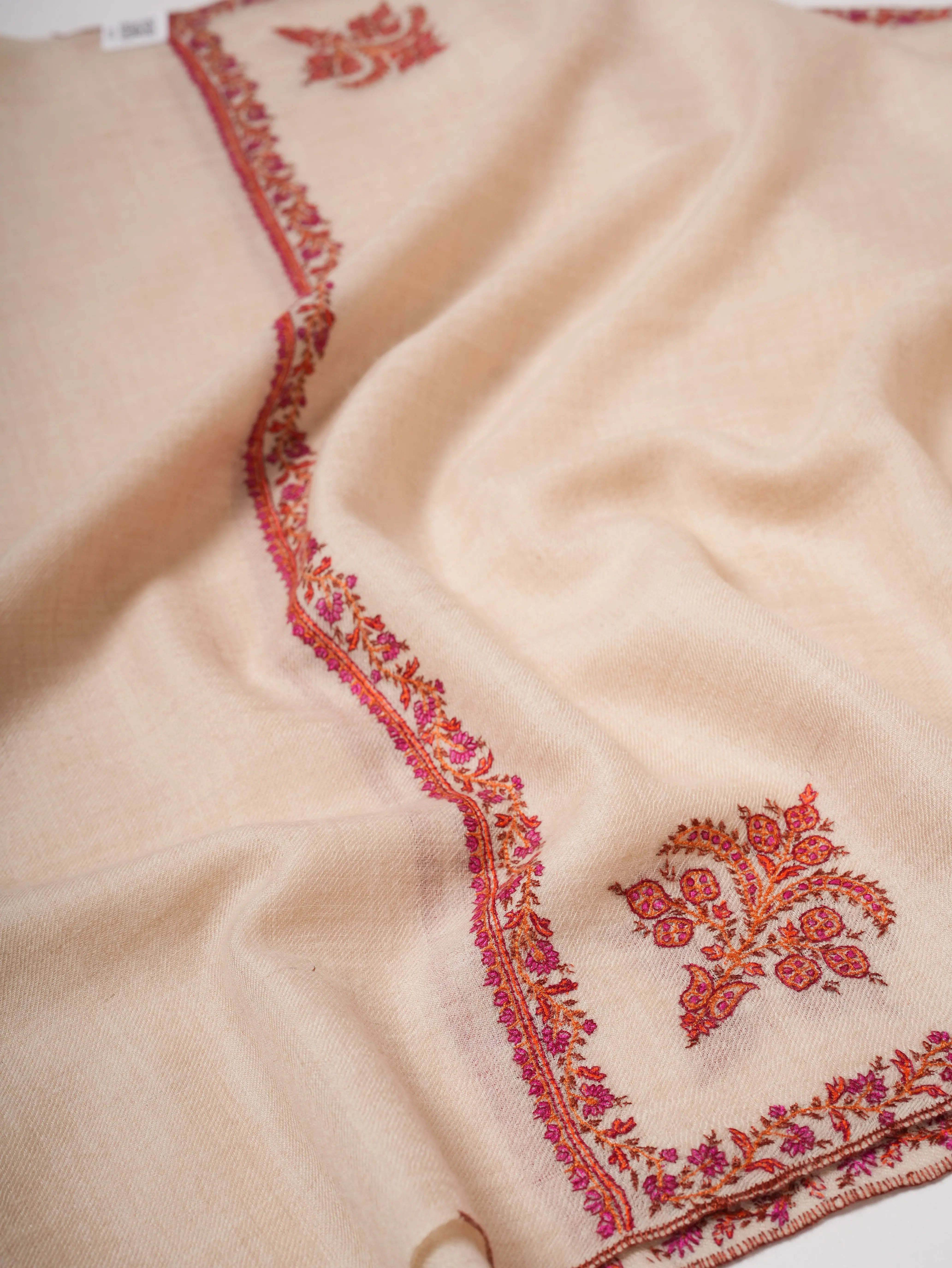 Handcrafted Offwhite Baby Soft Cashmere Scarf with Hashia Embroidery Shahkaar