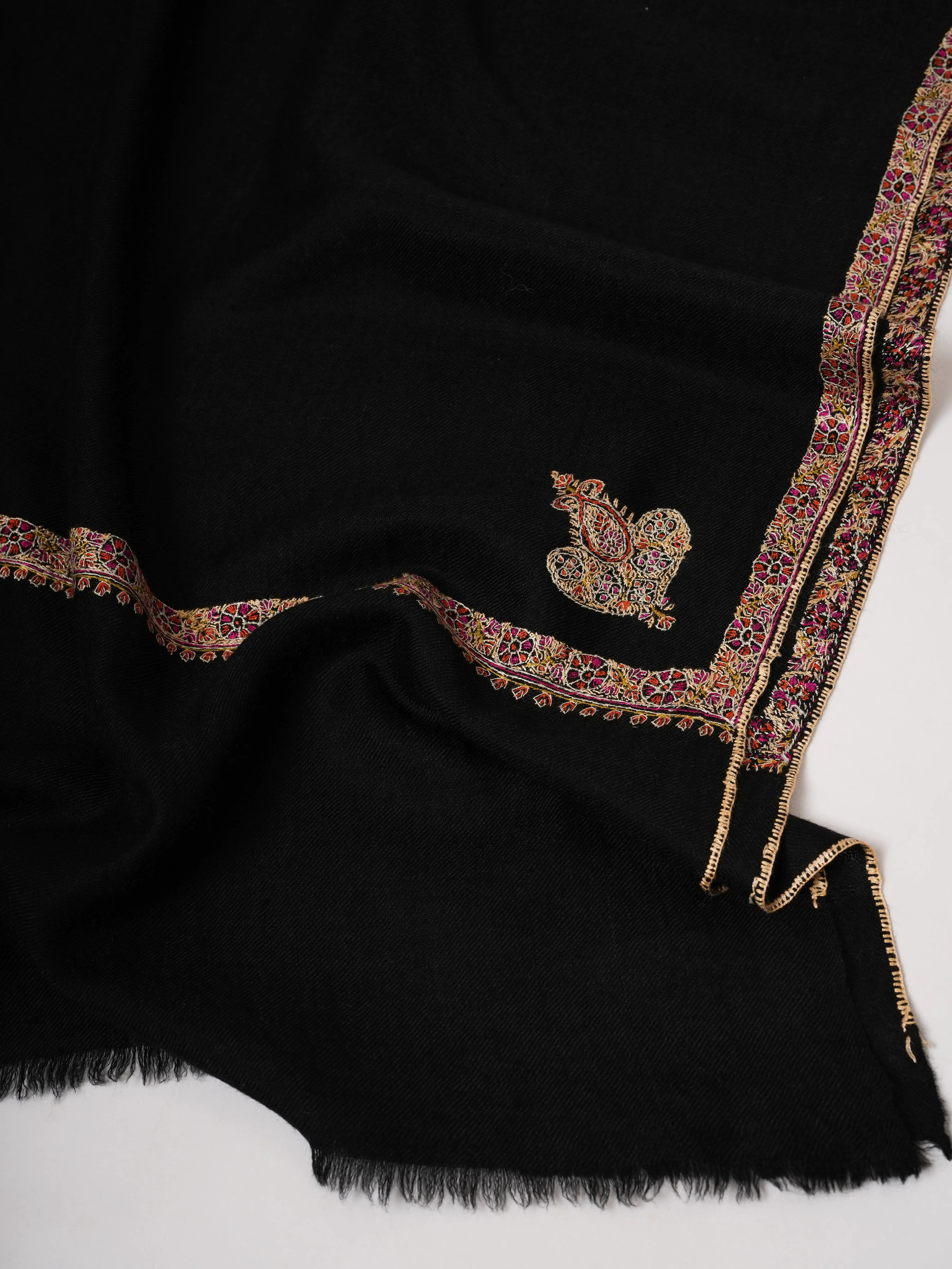 Handcrafted Black Soft Cashmere Scarf with Hashia Embroidery Shahkaar