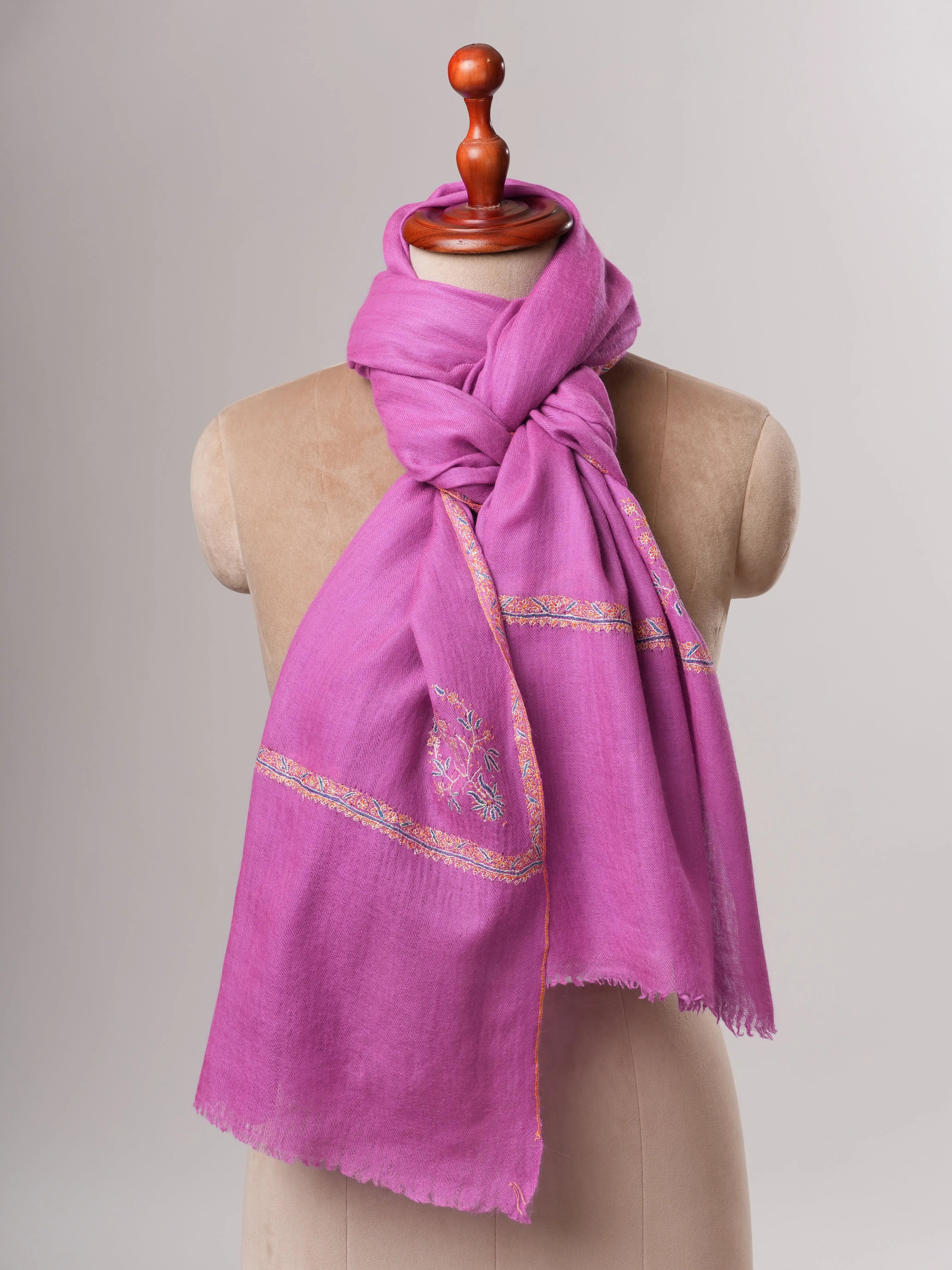 Featherlight Magenta Pashmina Shawl with Traditional Bail Embroidery Shahkaar
