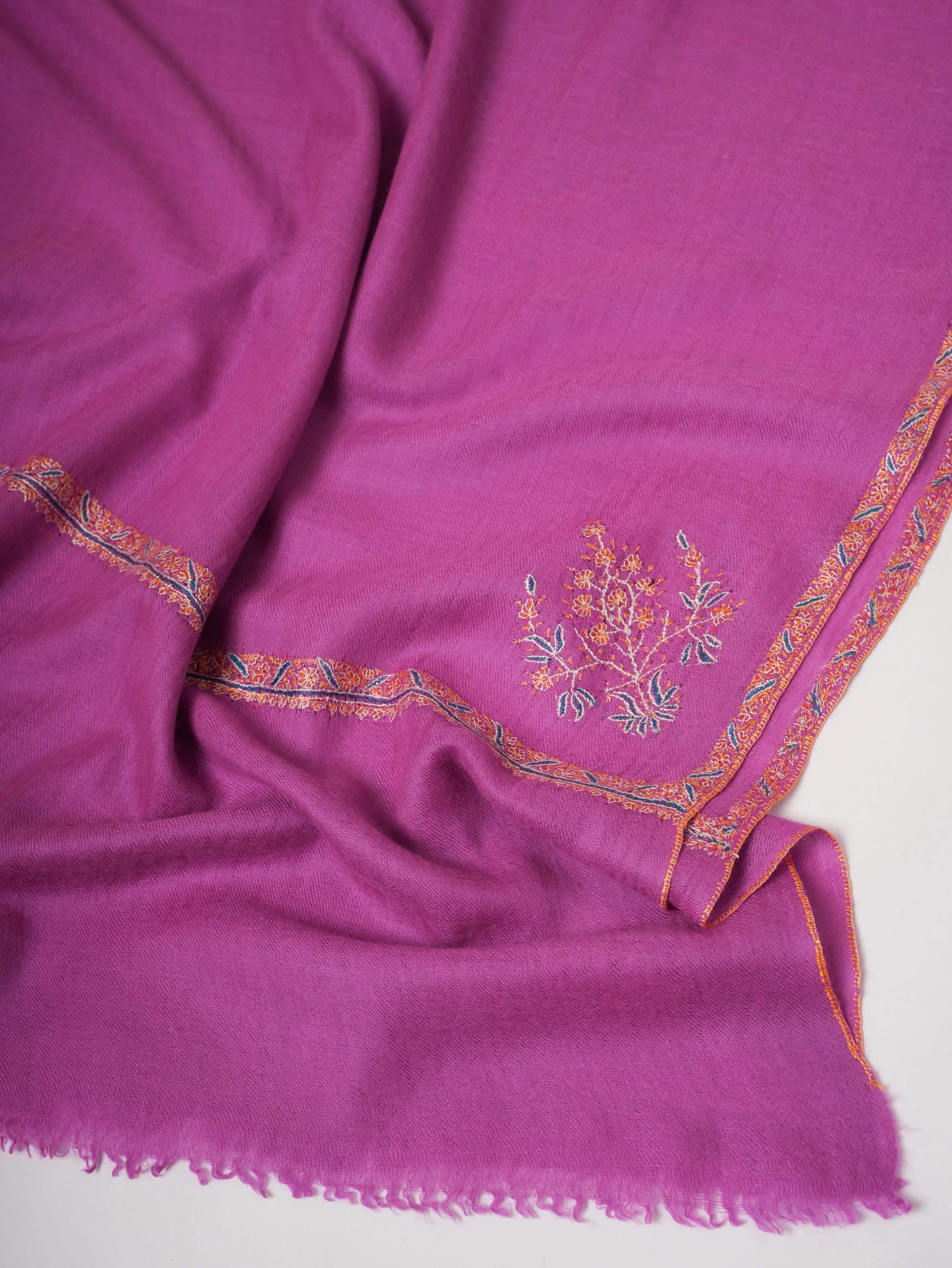 Featherlight Magenta Pashmina Shawl with Traditional Bail Embroidery Shahkaar