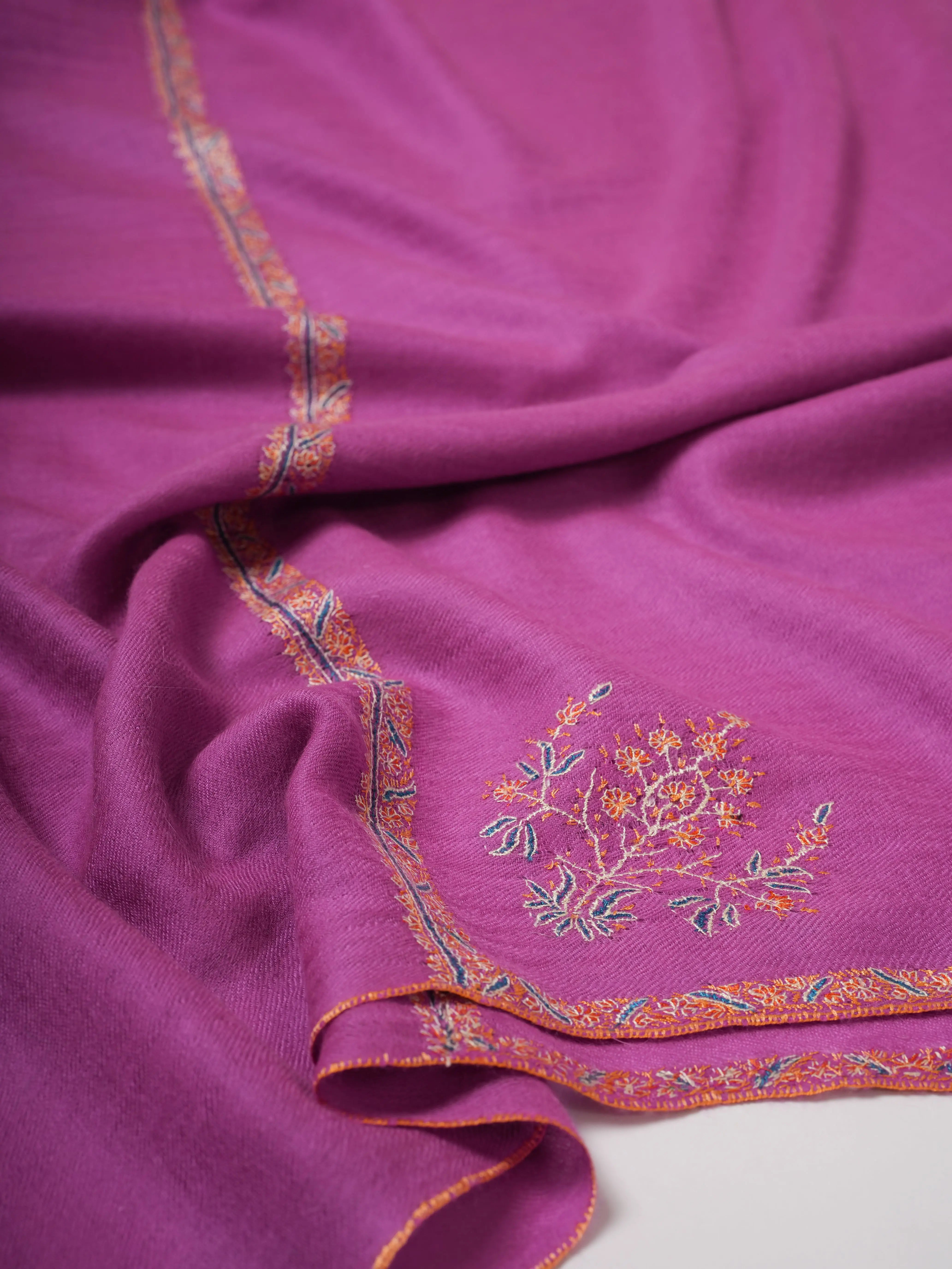 Featherlight Magenta Pashmina Shawl with Traditional Bail Embroidery Shahkaar