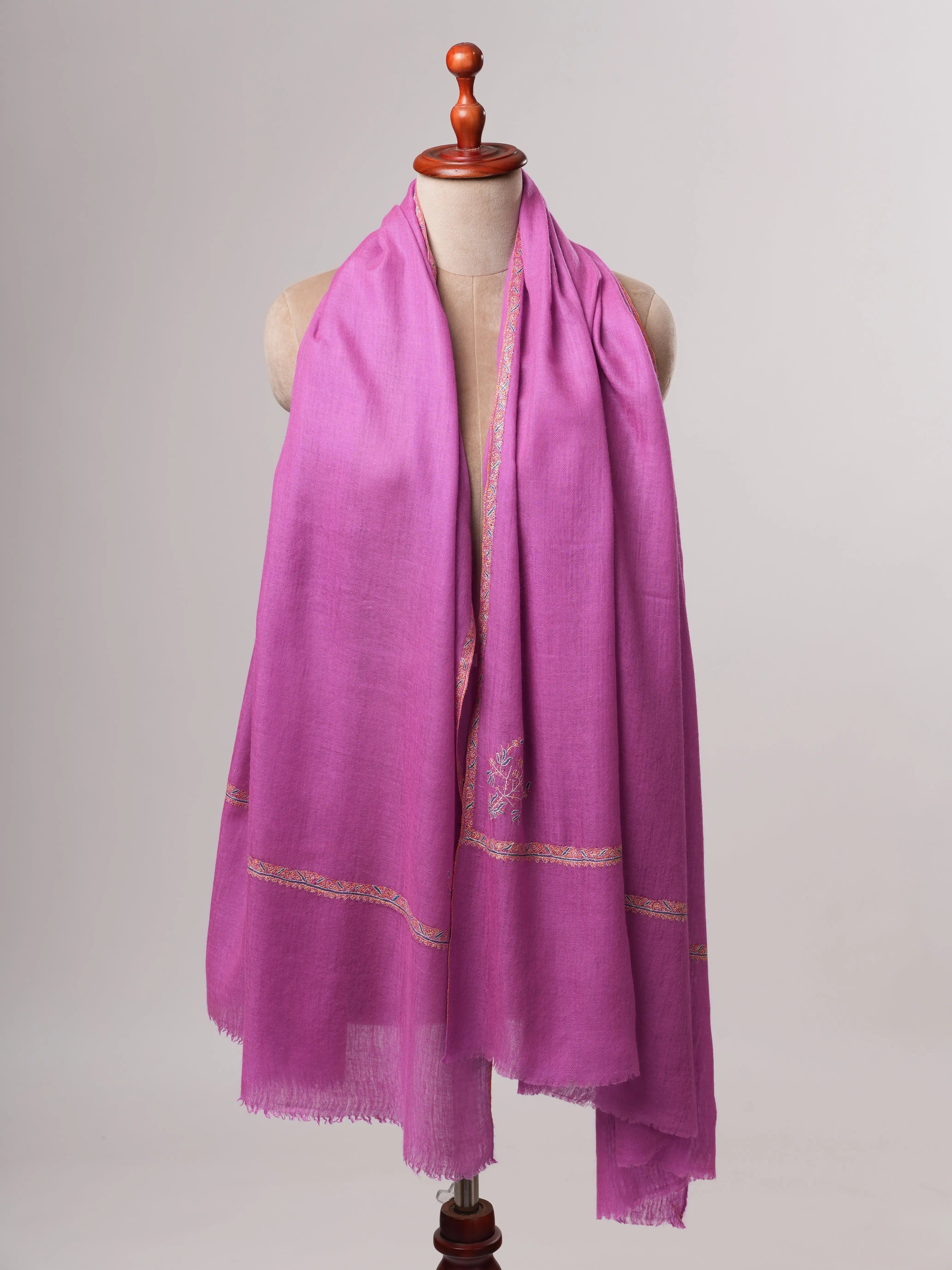 Featherlight Magenta Pashmina Shawl with Traditional Bail Embroidery Shahkaar