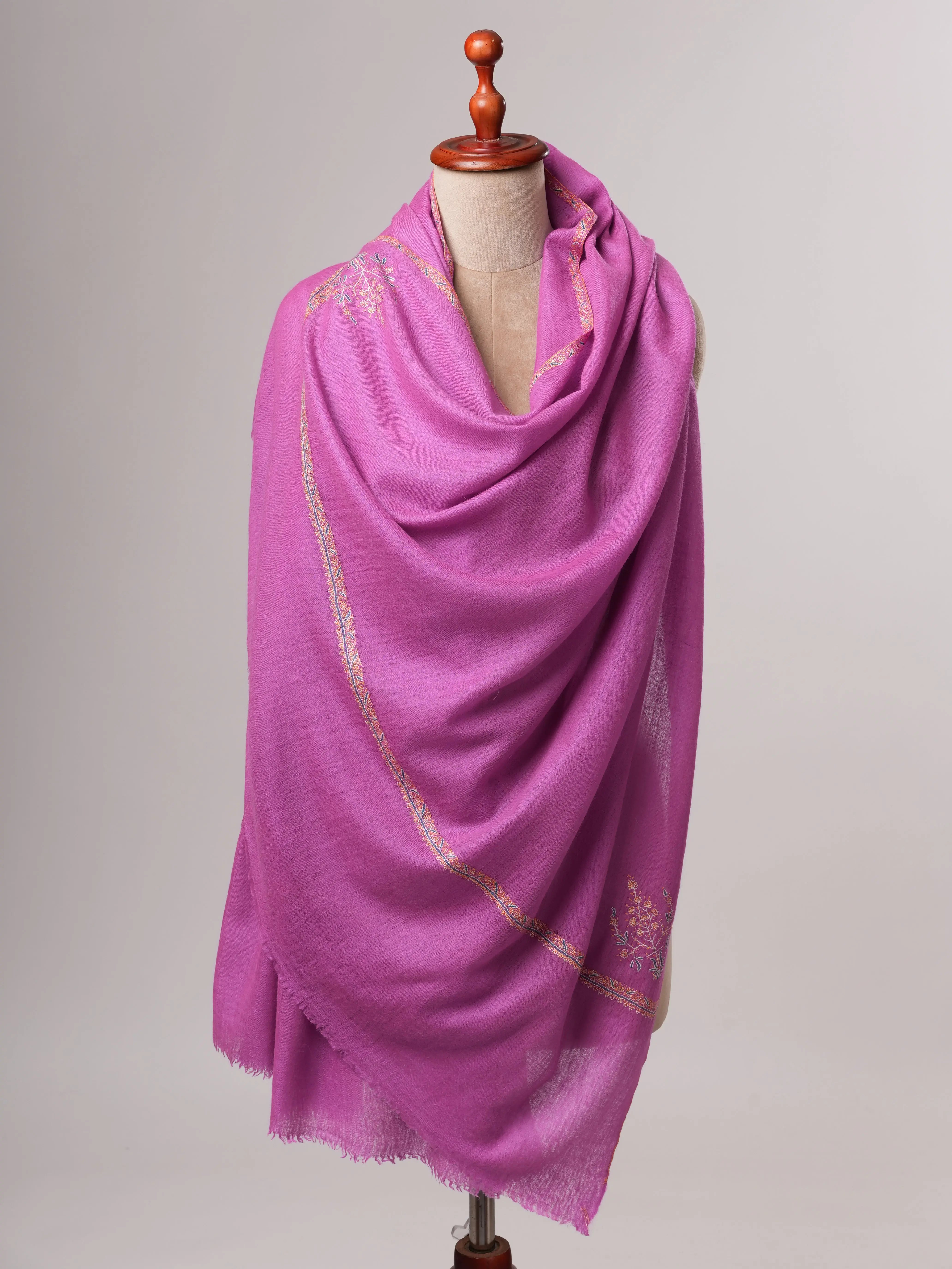 Featherlight Magenta Pashmina Shawl with Traditional Bail Embroidery Shahkaar