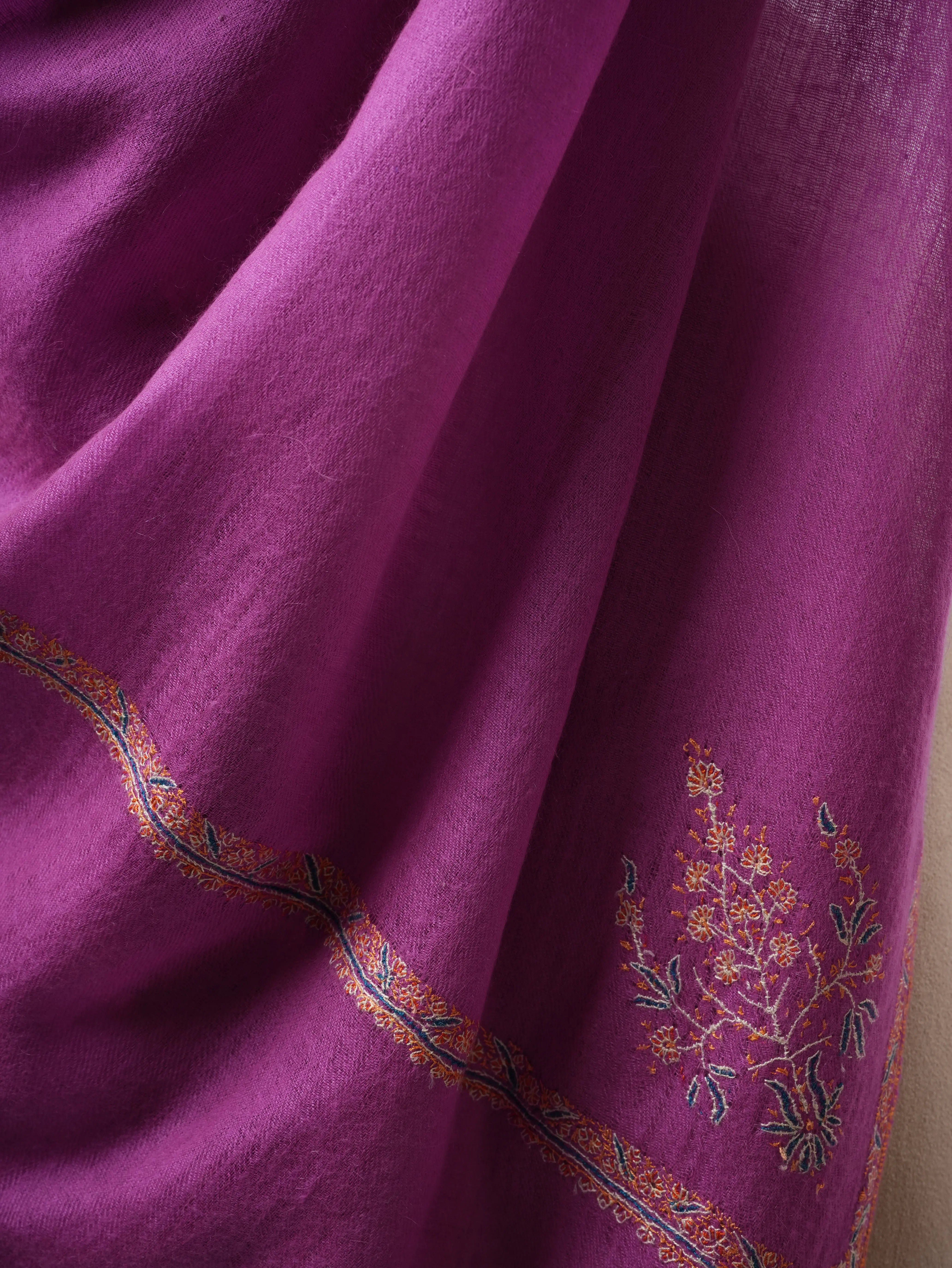 Featherlight Magenta Pashmina Shawl with Traditional Bail Embroidery Shahkaar