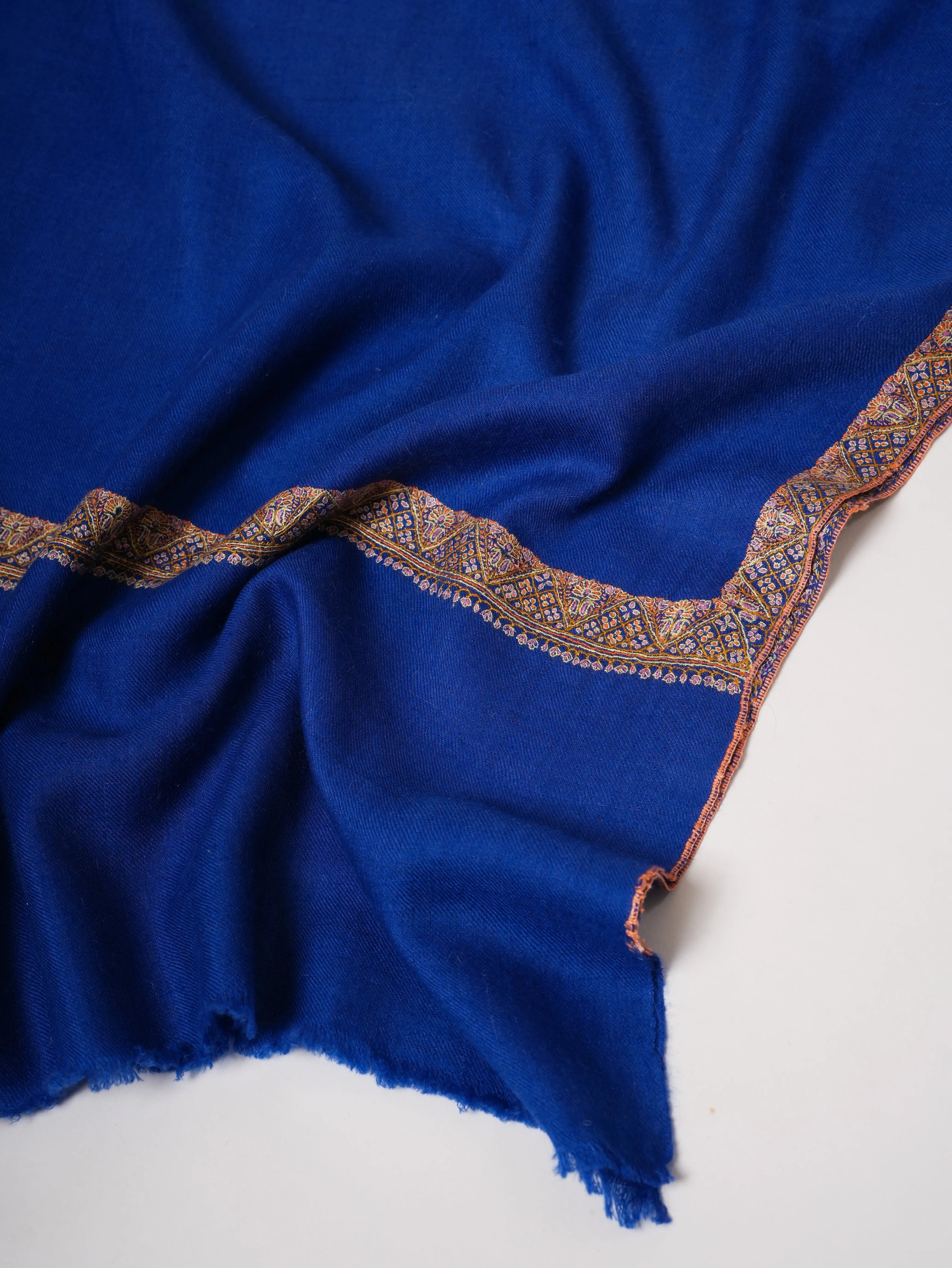 Cobalt Blue Pure Pashmina Shawl with Classic Hashia Embroidery Shahkaar
