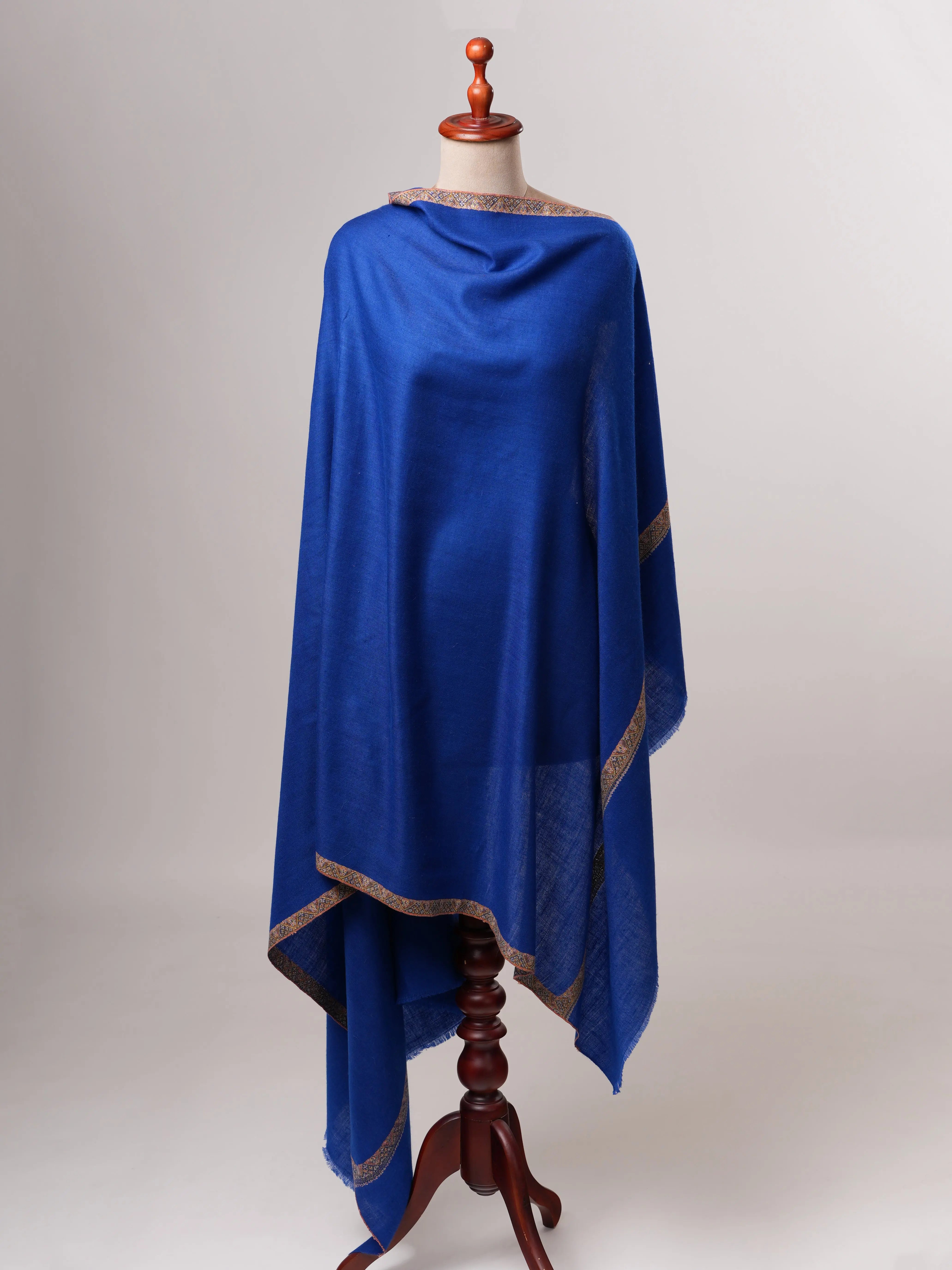Cobalt Blue Pure Pashmina Shawl with Classic Hashia Embroidery Shahkaar