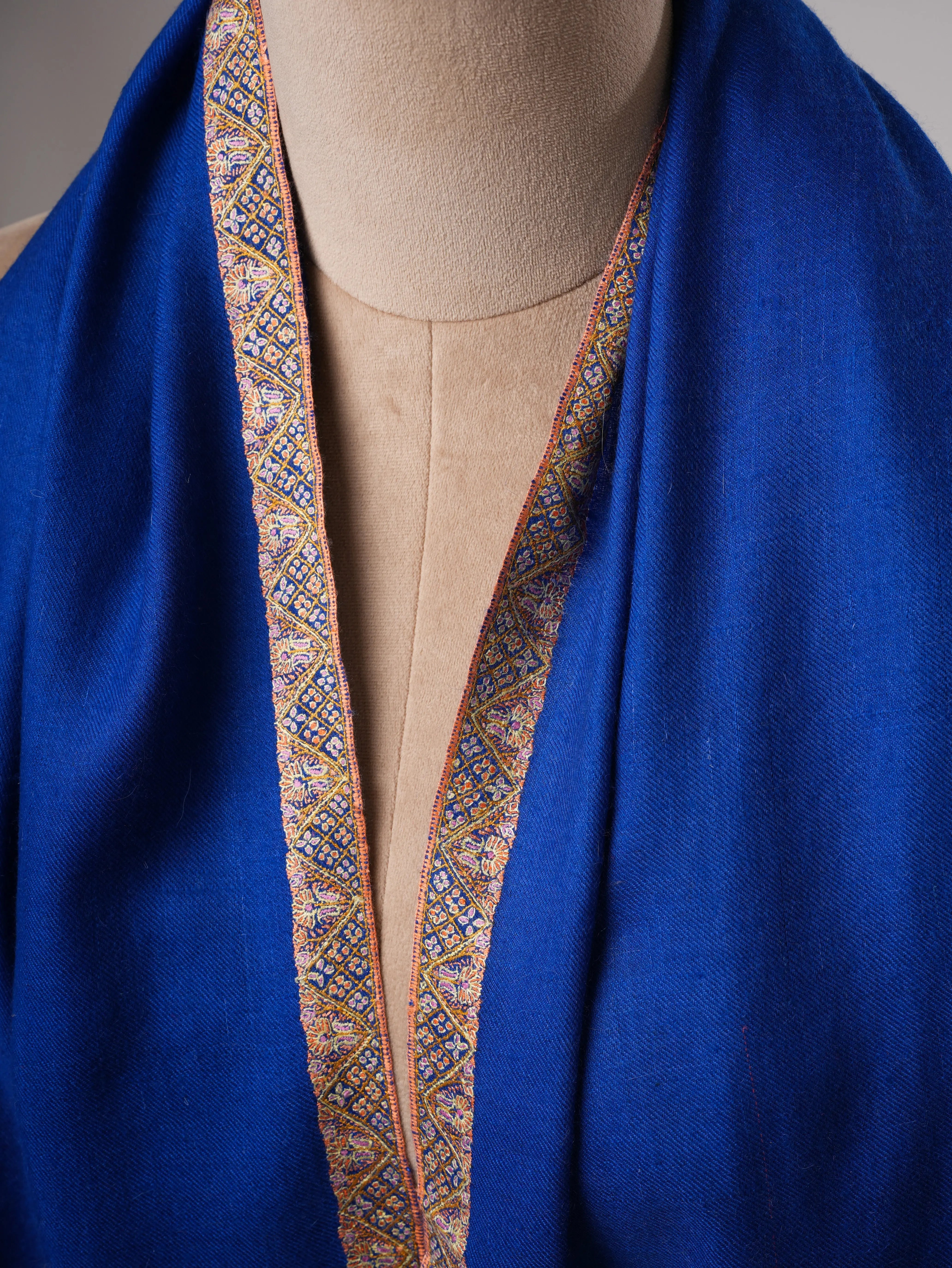 Cobalt Blue Pure Pashmina Shawl with Classic Hashia Embroidery Shahkaar