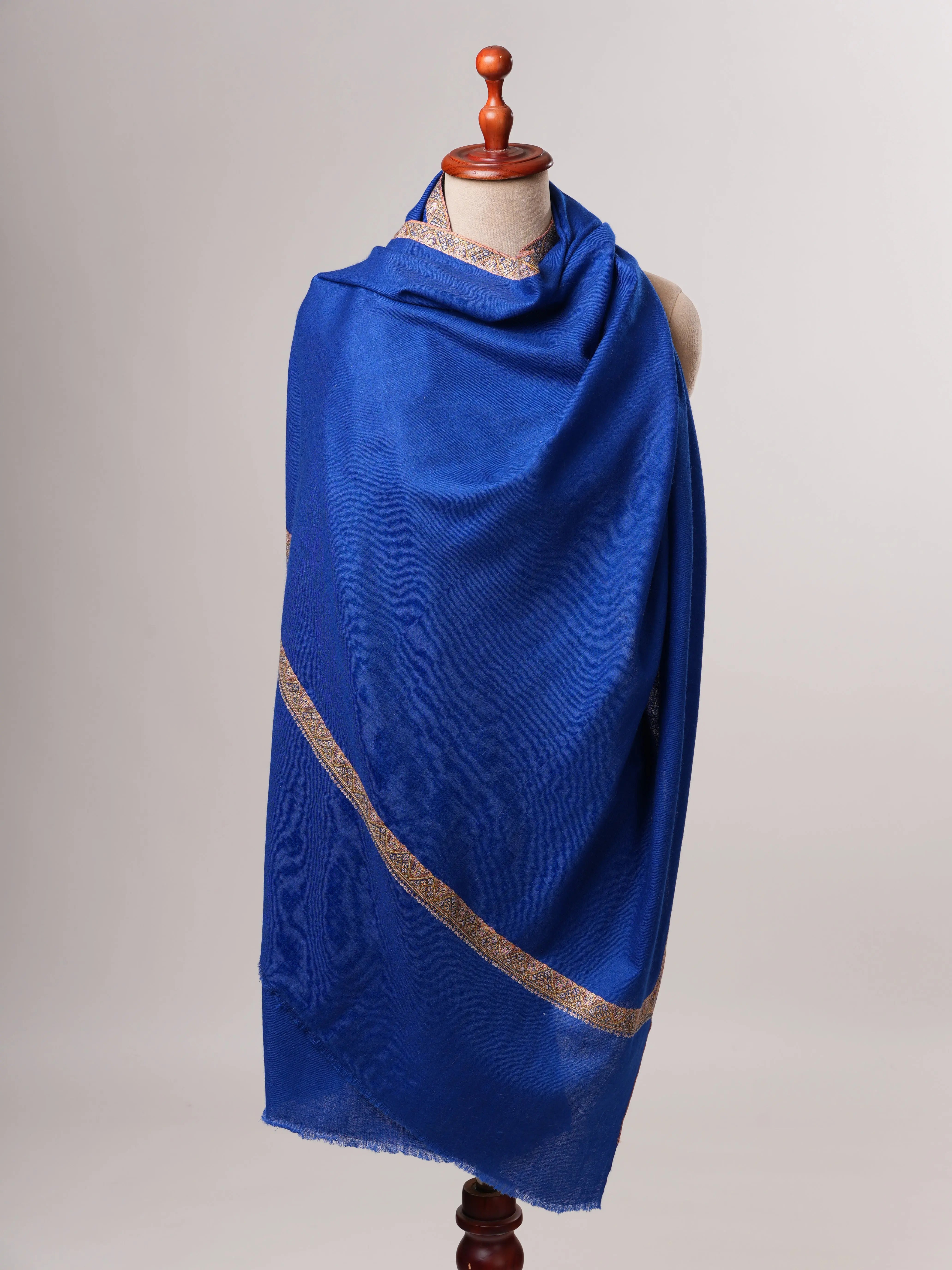 Cobalt Blue Pure Pashmina Shawl with Classic Hashia Embroidery Shahkaar