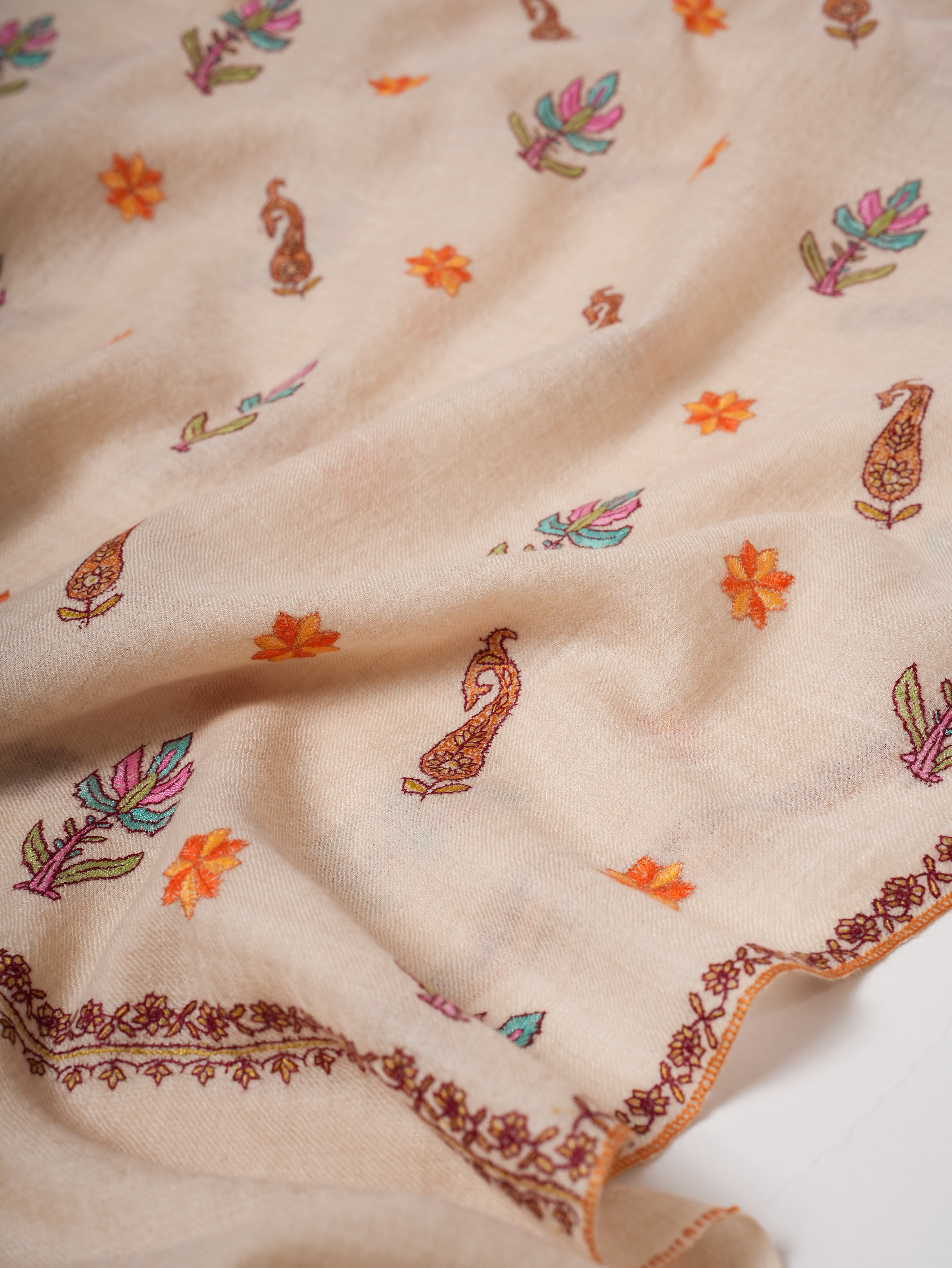 Baby Soft Cashmere Scarf with Intricate Embroidered Detailing Shahkaar