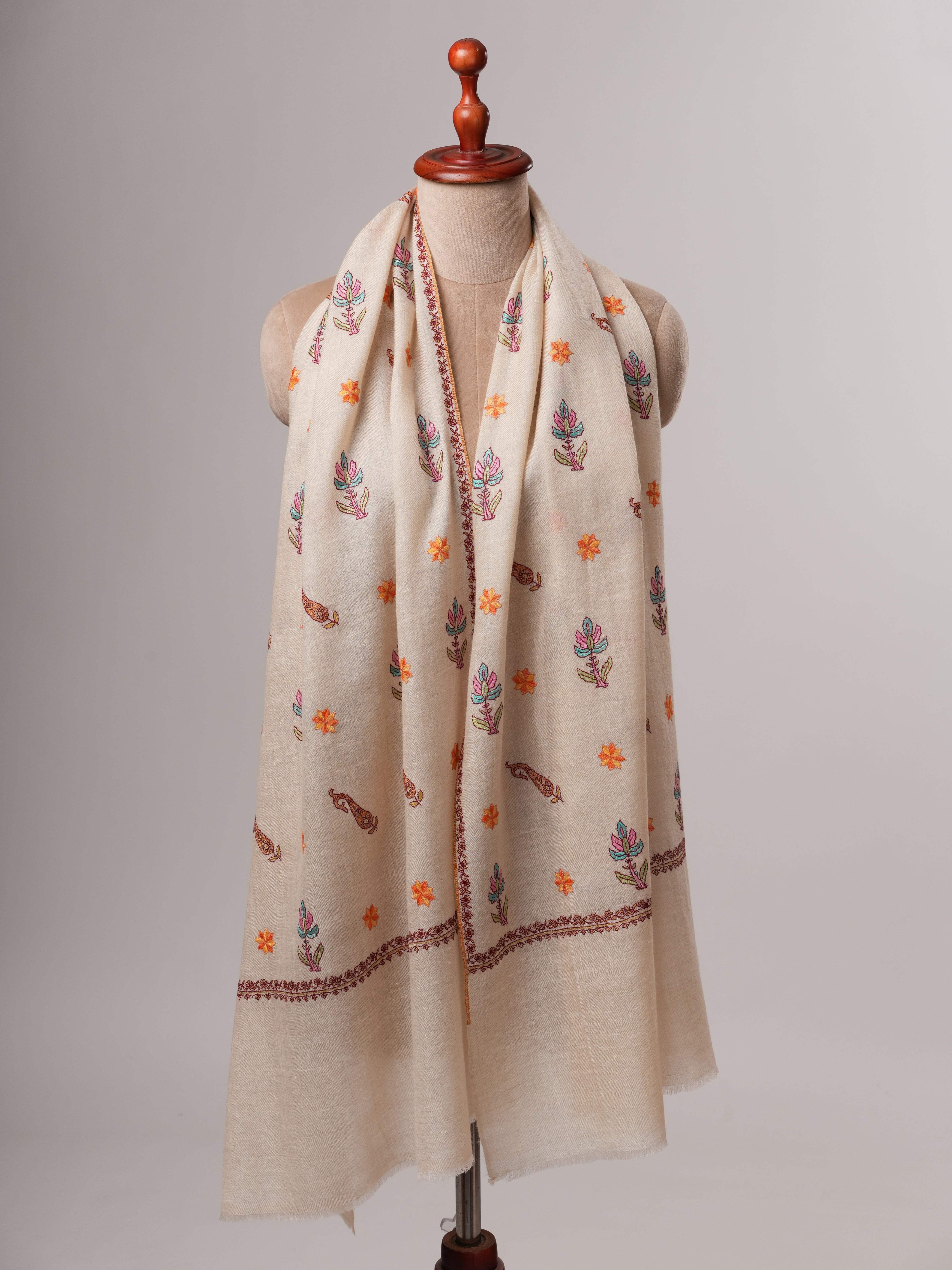 Baby Soft Cashmere Scarf with Intricate Embroidered Detailing Shahkaar
