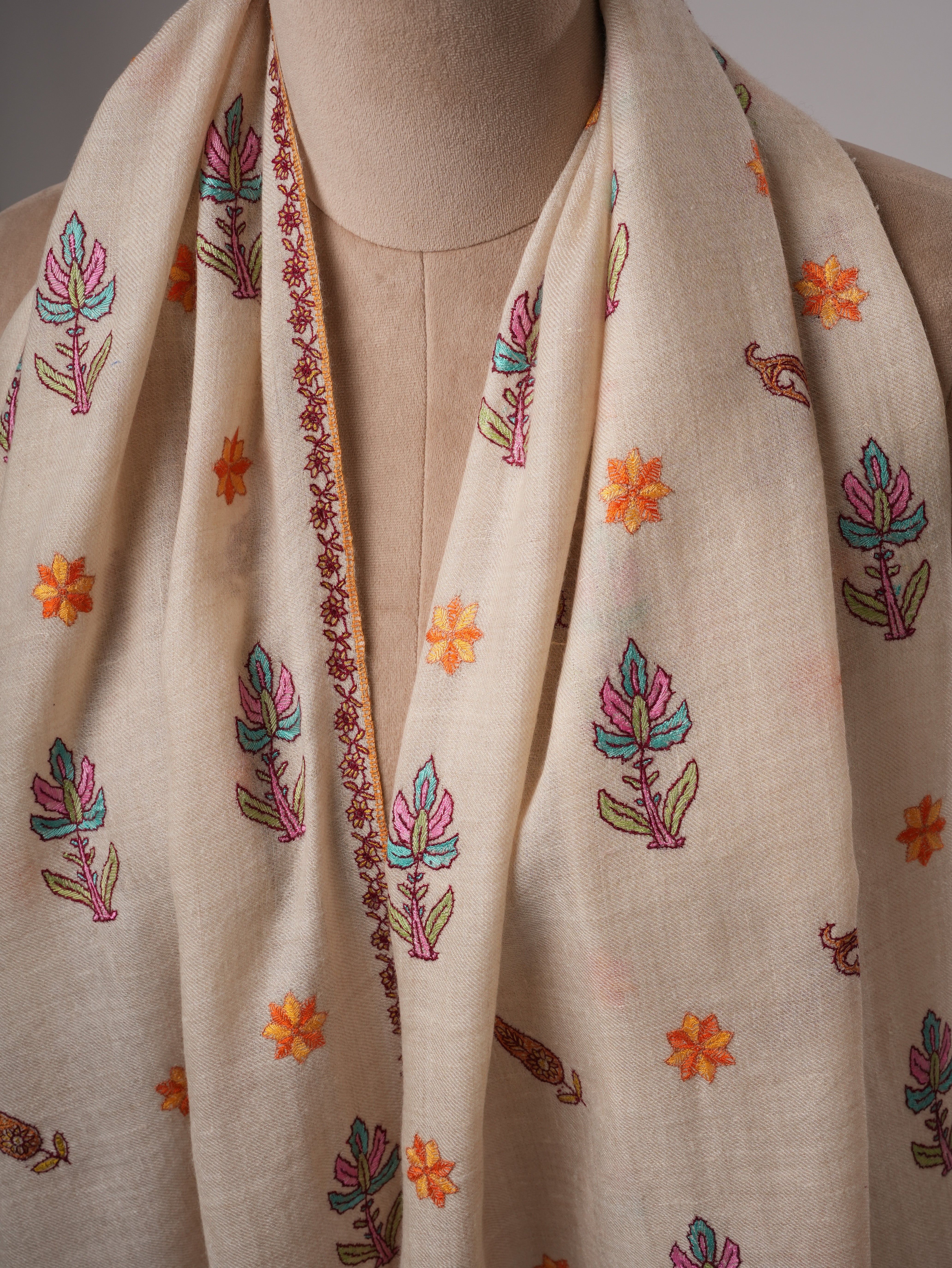 Baby Soft Cashmere Scarf with Intricate Embroidered Detailing Shahkaar