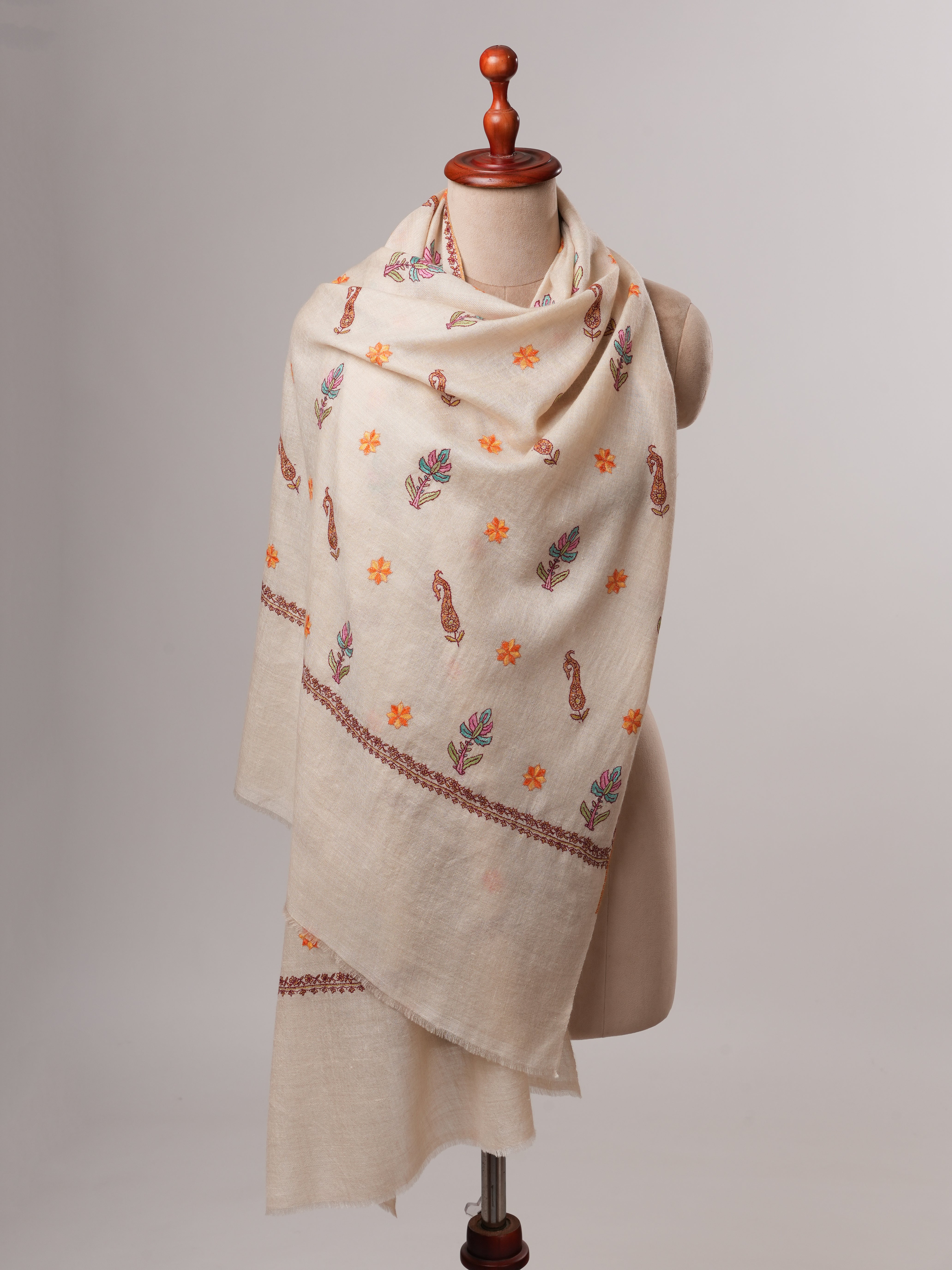 Baby Soft Cashmere Scarf with Intricate Embroidered Detailing Shahkaar