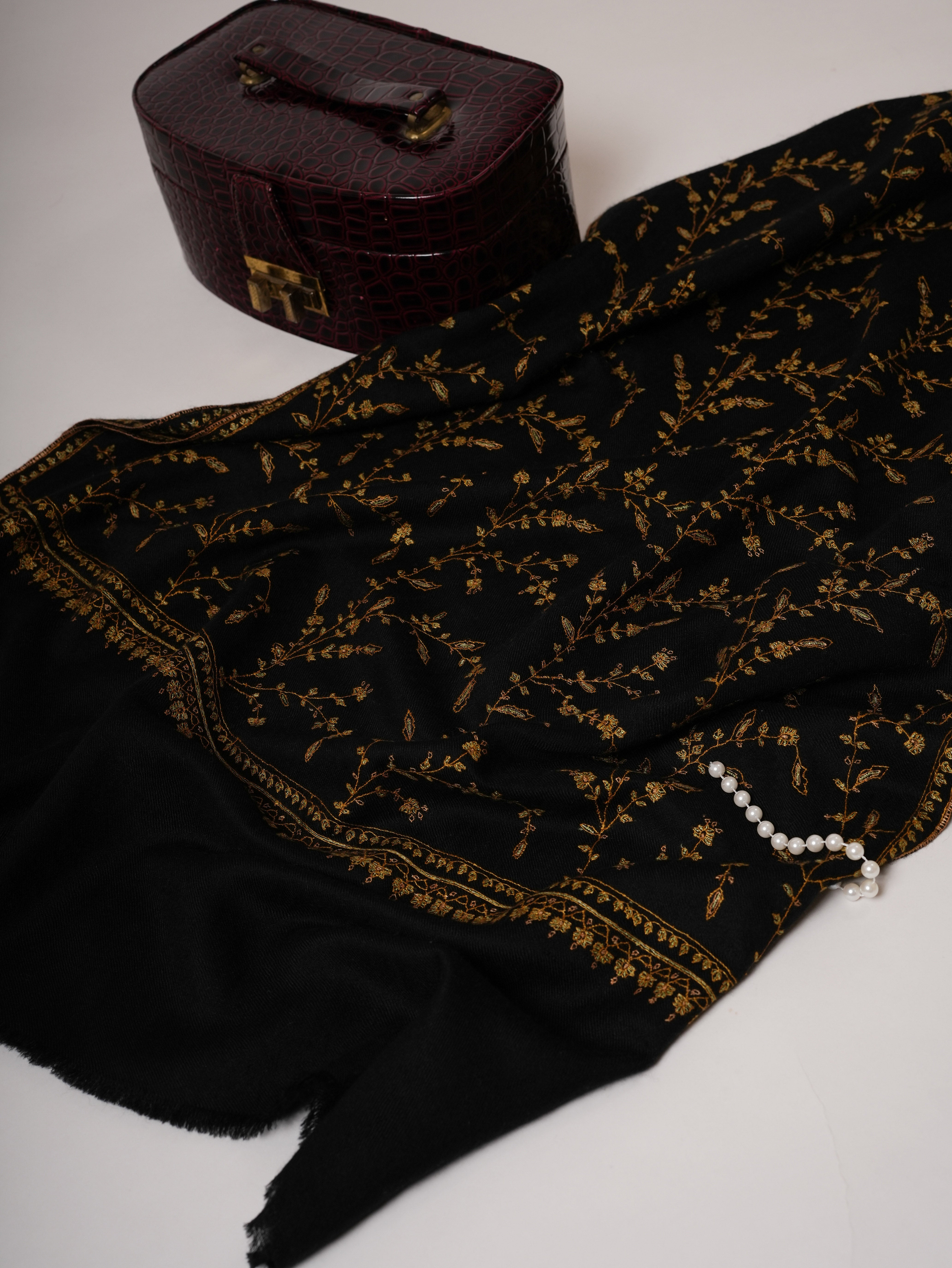 Luxurious Black Cashmere Wrap with Traditional Jali Hand Embroidery Shahkaar