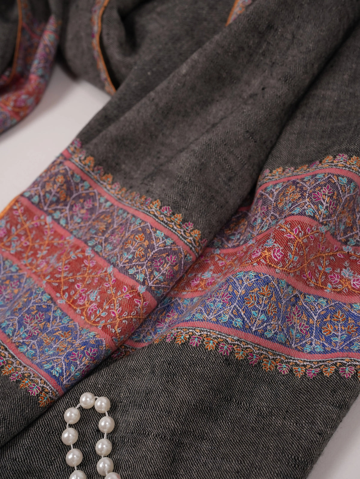 Black Kashmiri Shawl with Handwoven Pashmina Palldar Hand Embroidered Shahkaar.com