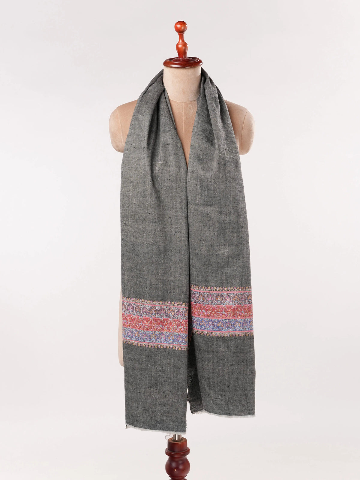 Black Kashmiri Shawl with Handwoven Pashmina Palldar Hand Embroidered Shahkaar.com