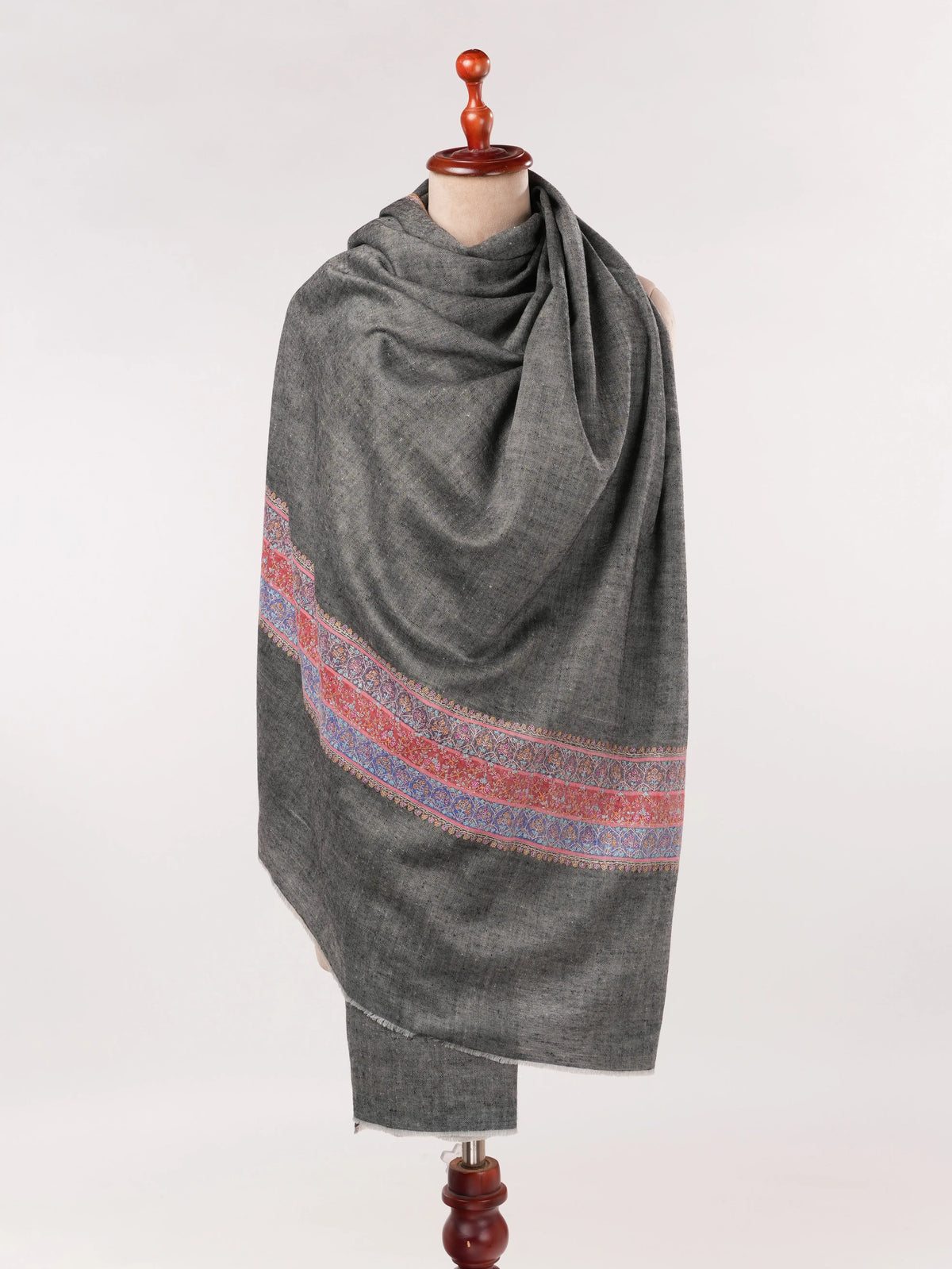 Black Kashmiri Shawl with Handwoven Pashmina Palldar Hand Embroidered Shahkaar.com
