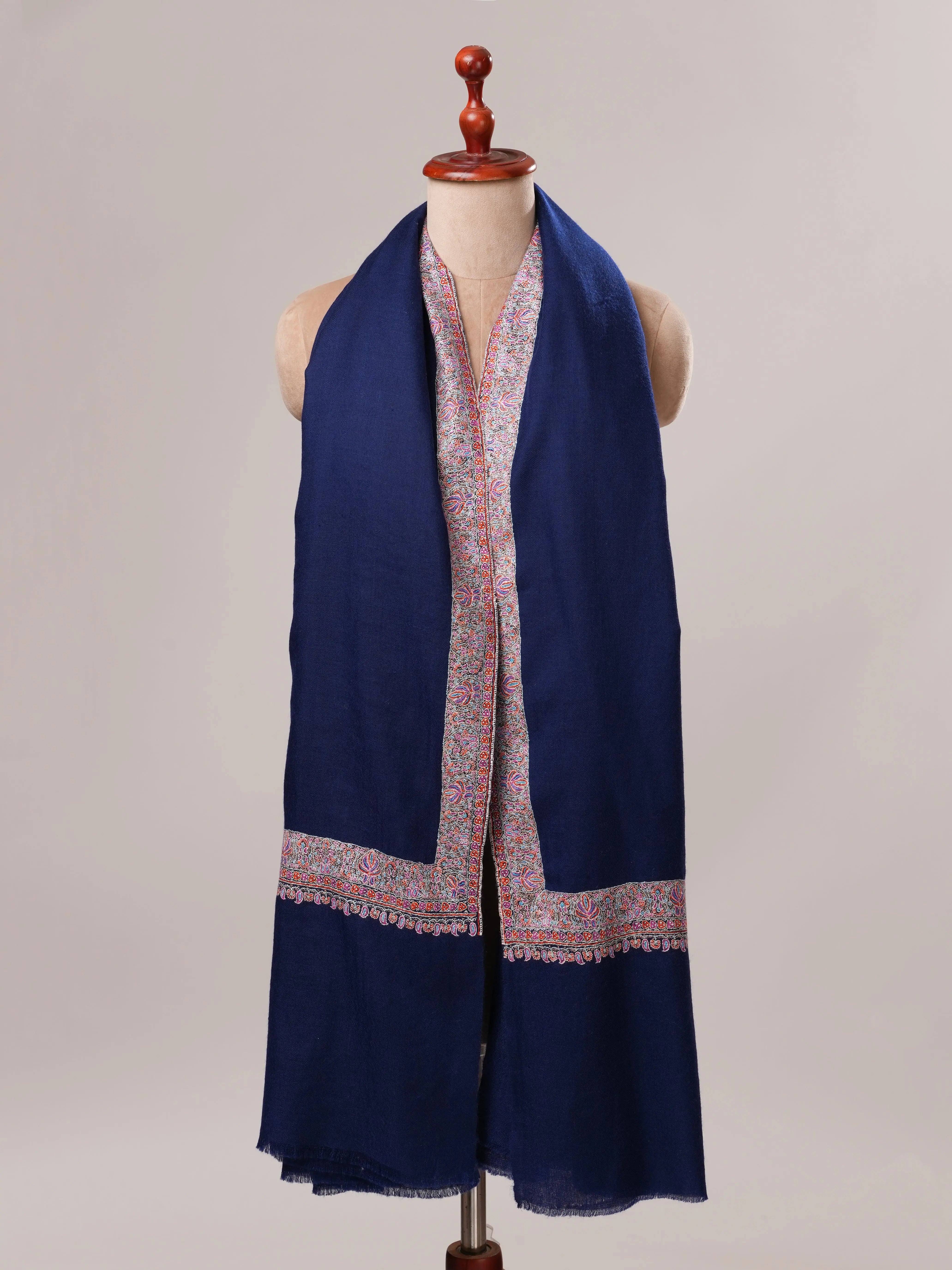 Navy Neemdaur Hand Embroidered Pure Pashmina Shawl Shahkaar.com