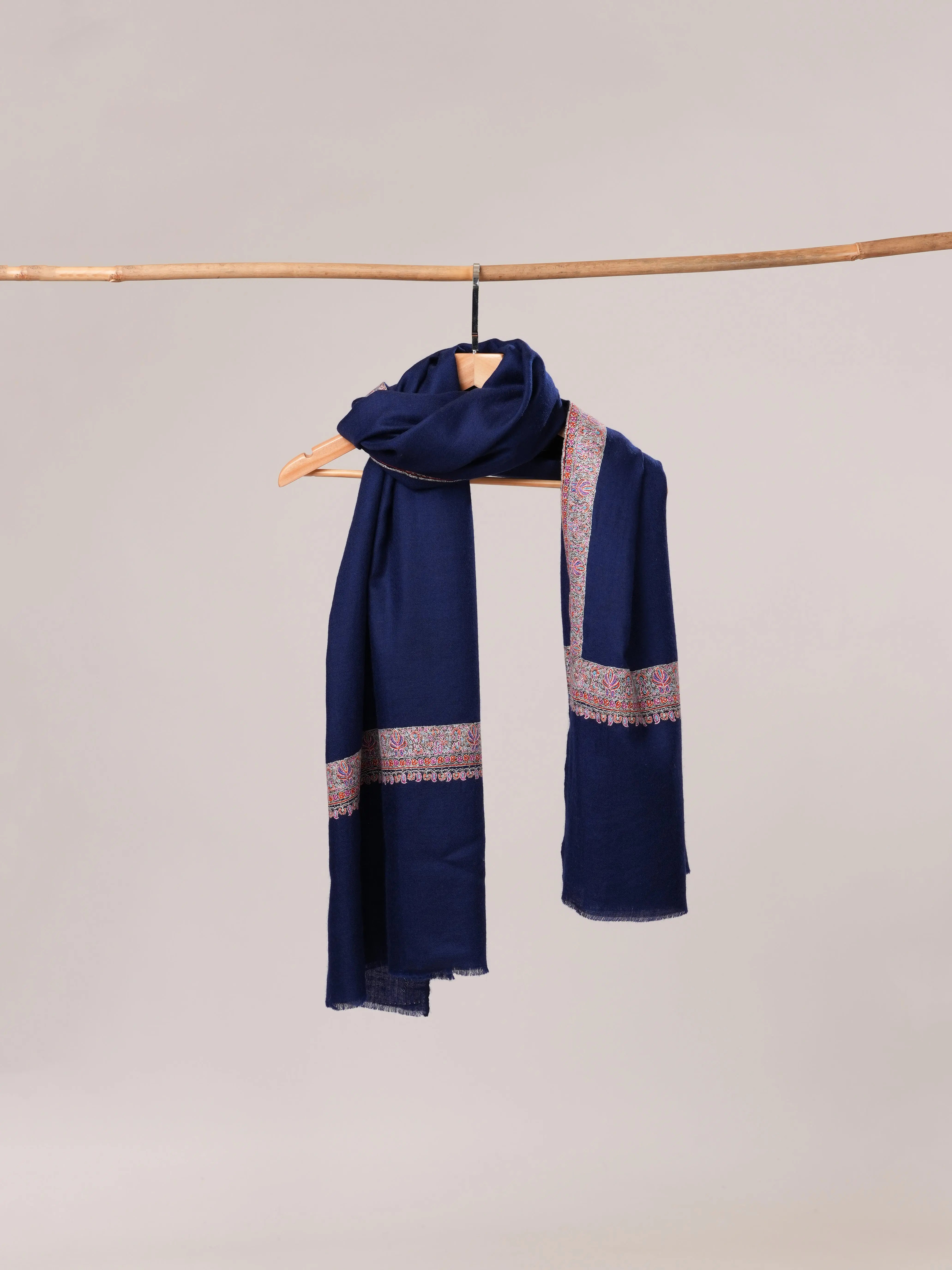 Navy Neemdaur Hand Embroidered Pure Pashmina Shawl Shahkaar.com