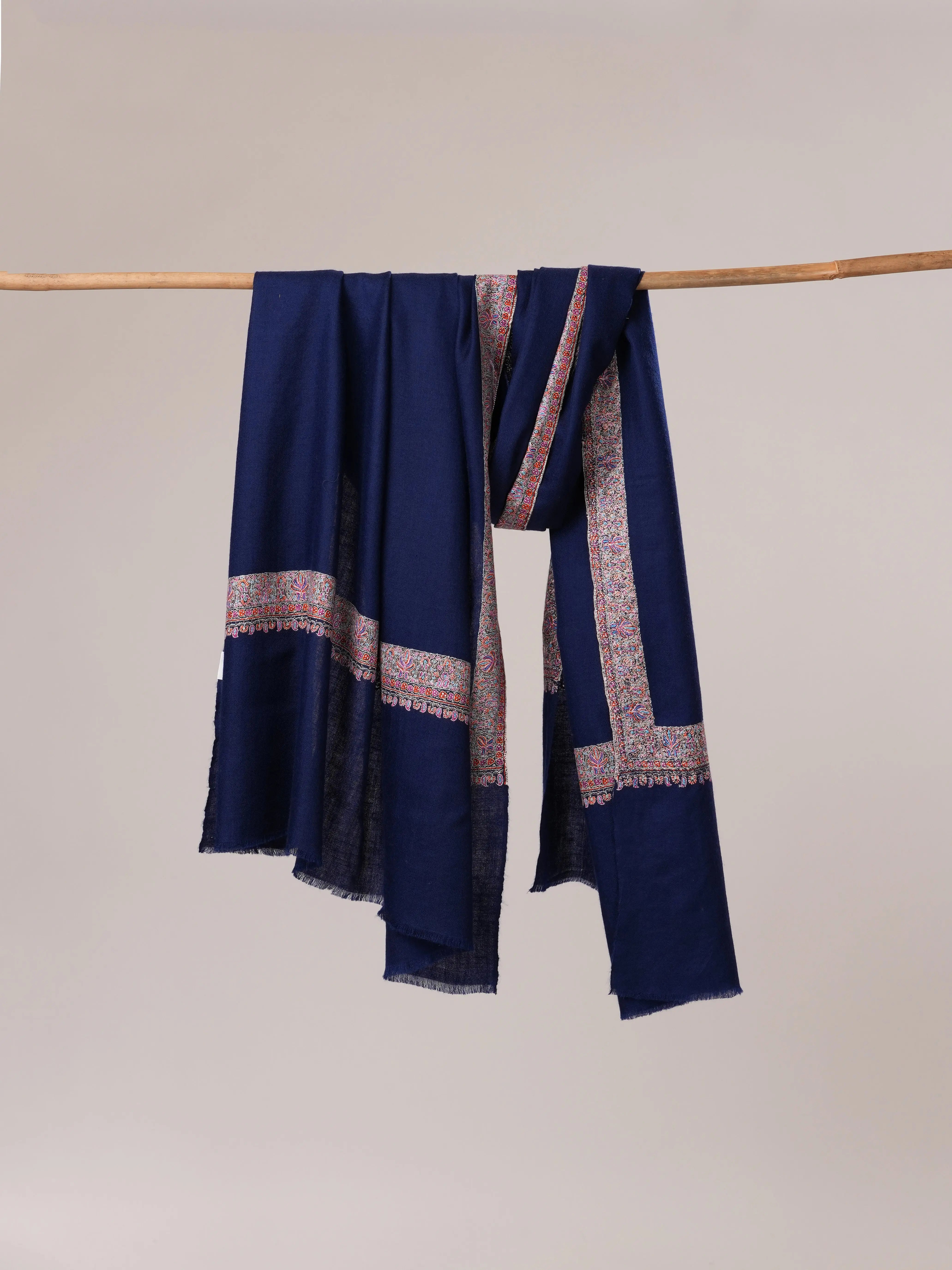 Navy Neemdaur Hand Embroidered Pure Pashmina Shawl Shahkaar.com