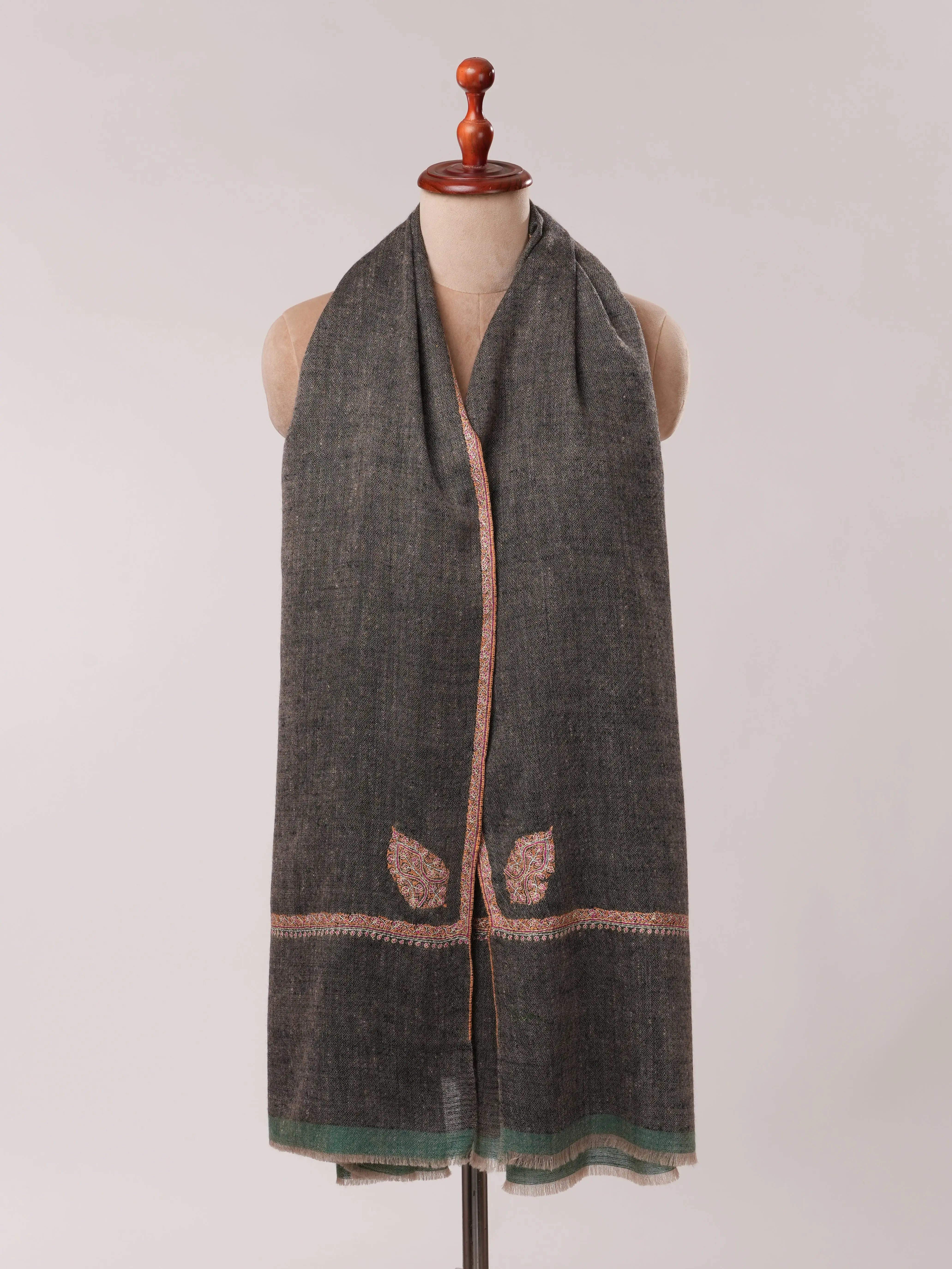 Black Pashmina Shawl with Bail Classic Hand Embroidery Shahkaar.com