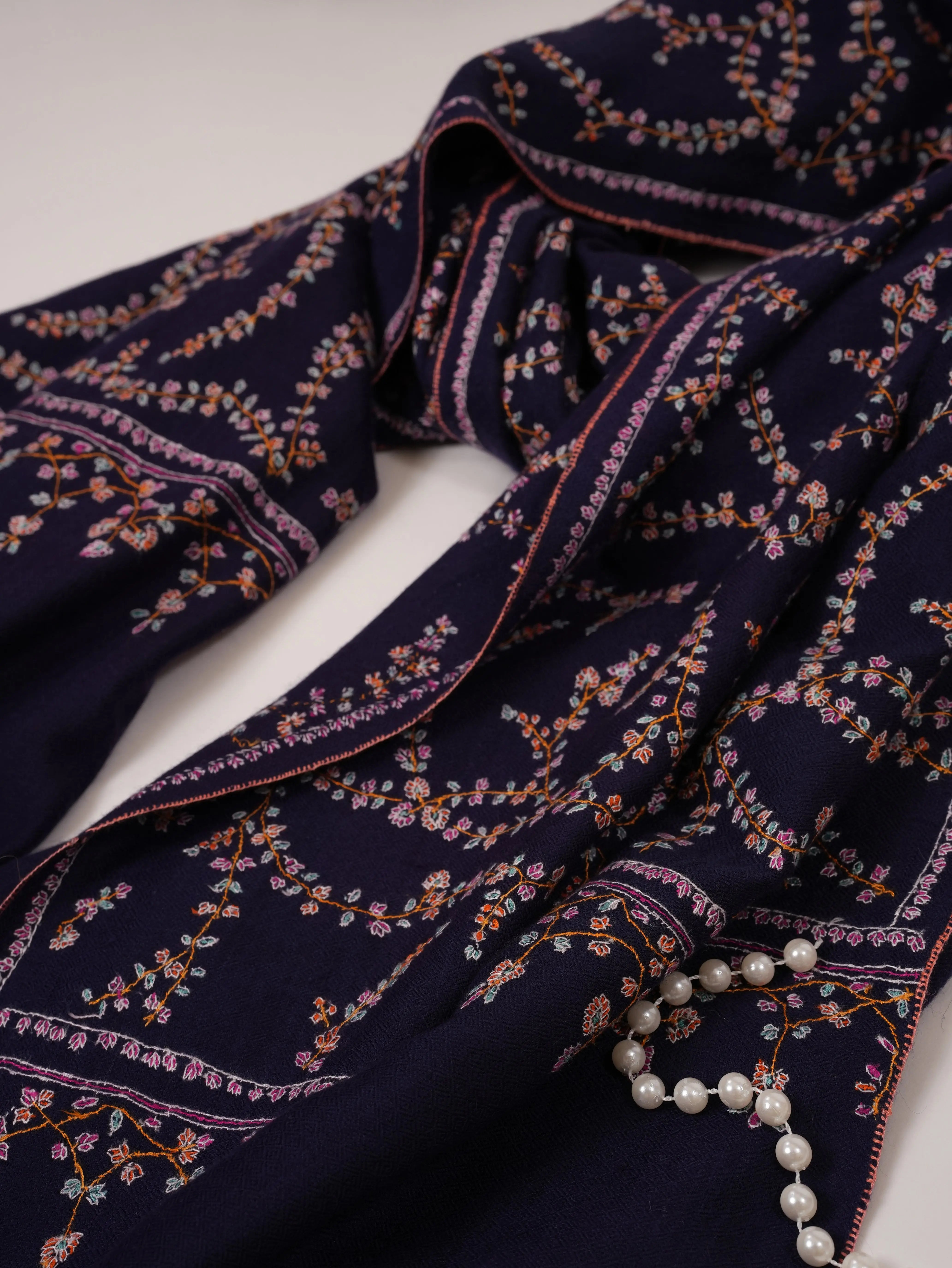 Royal Blue Hand Embroidered Soft Cashmere Scarf Shahkaar.com