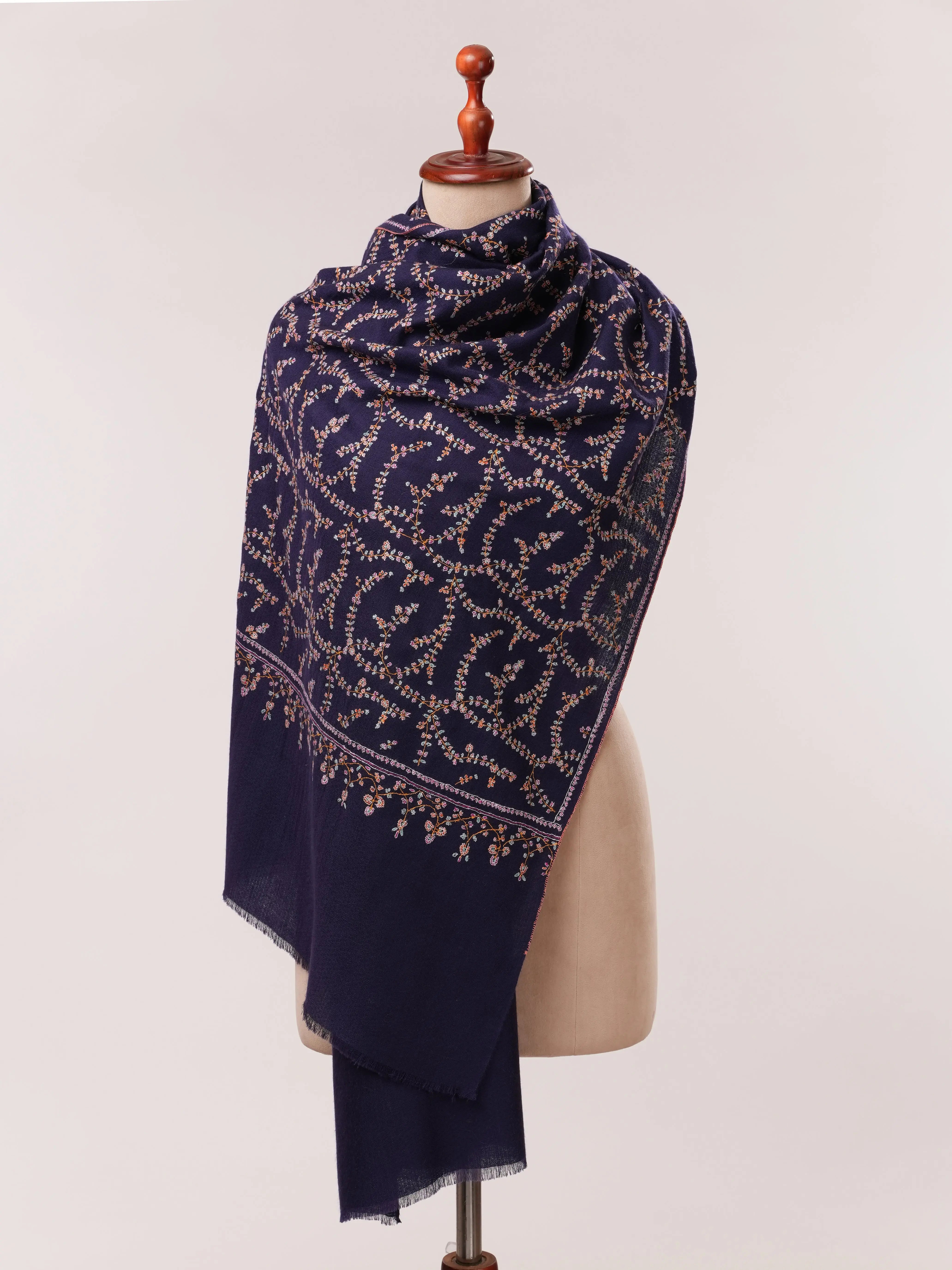 Royal Blue Hand Embroidered Soft Cashmere Scarf Shahkaar.com