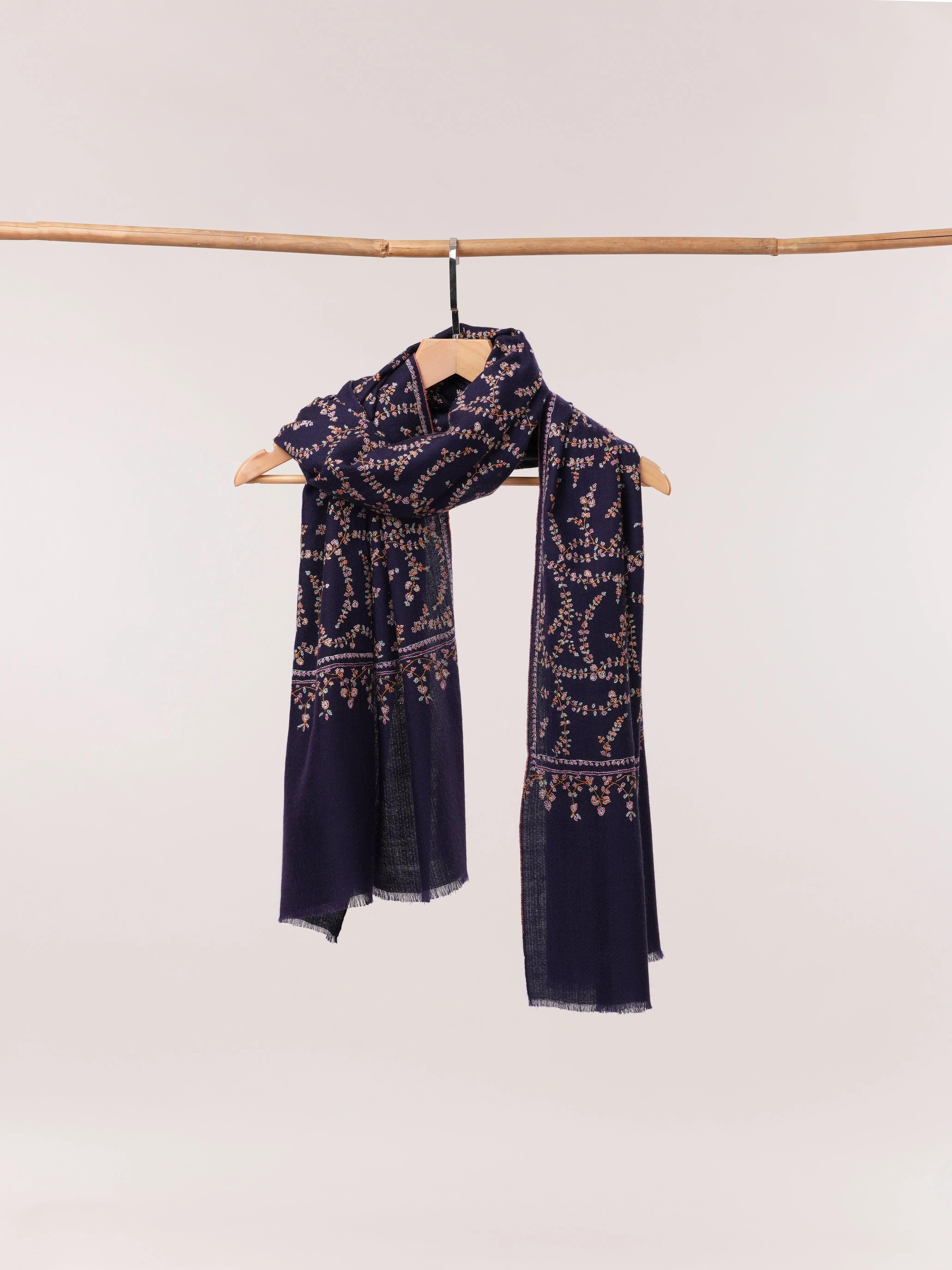 Royal Blue Hand Embroidered Soft Cashmere Scarf Shahkaar.com